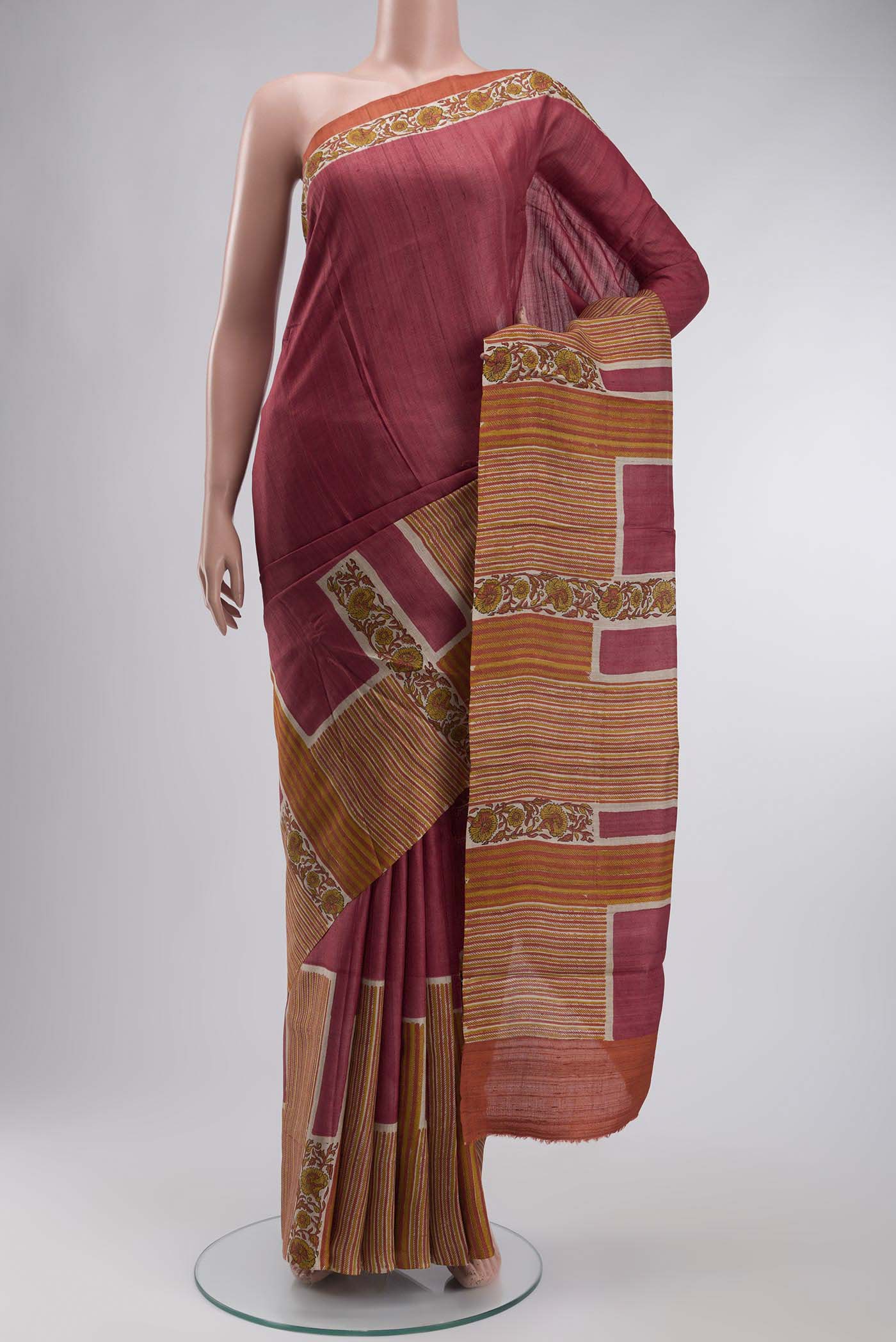 Imperial Red Tussar Silk Saree