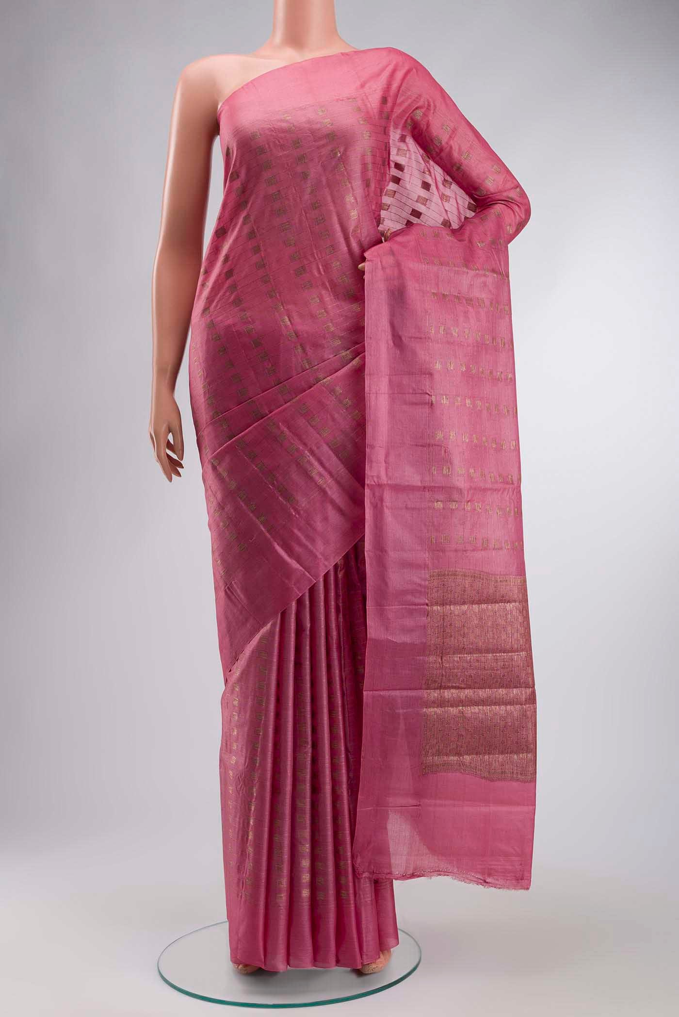 Pink Tussar Silk Saree