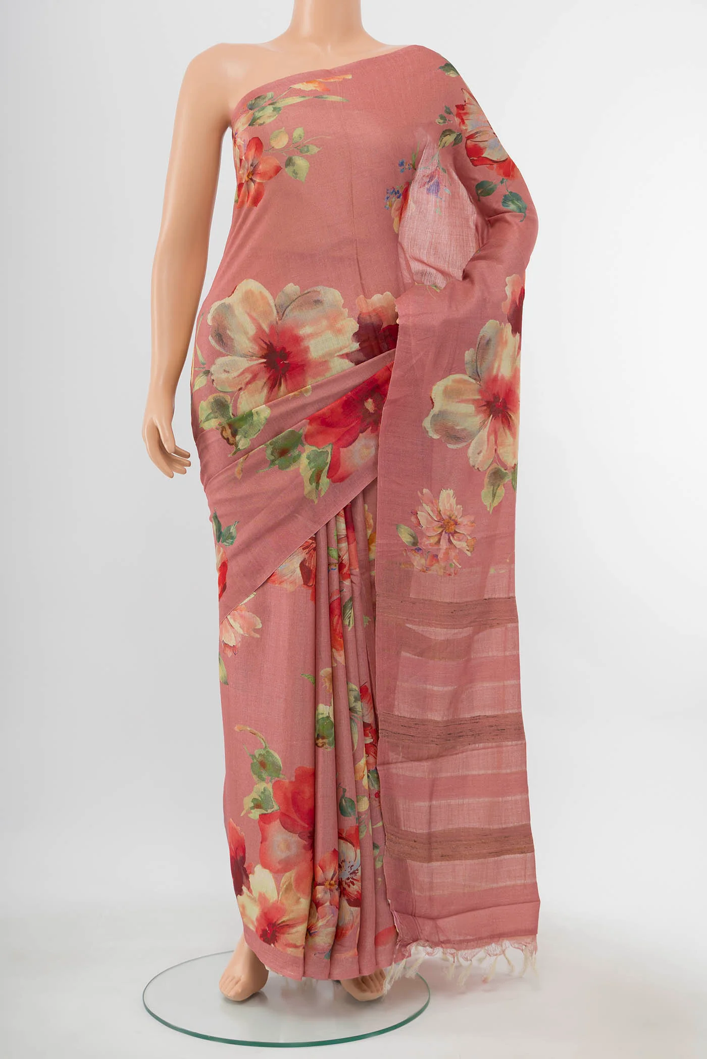 Pink Tussar Silk Saree
