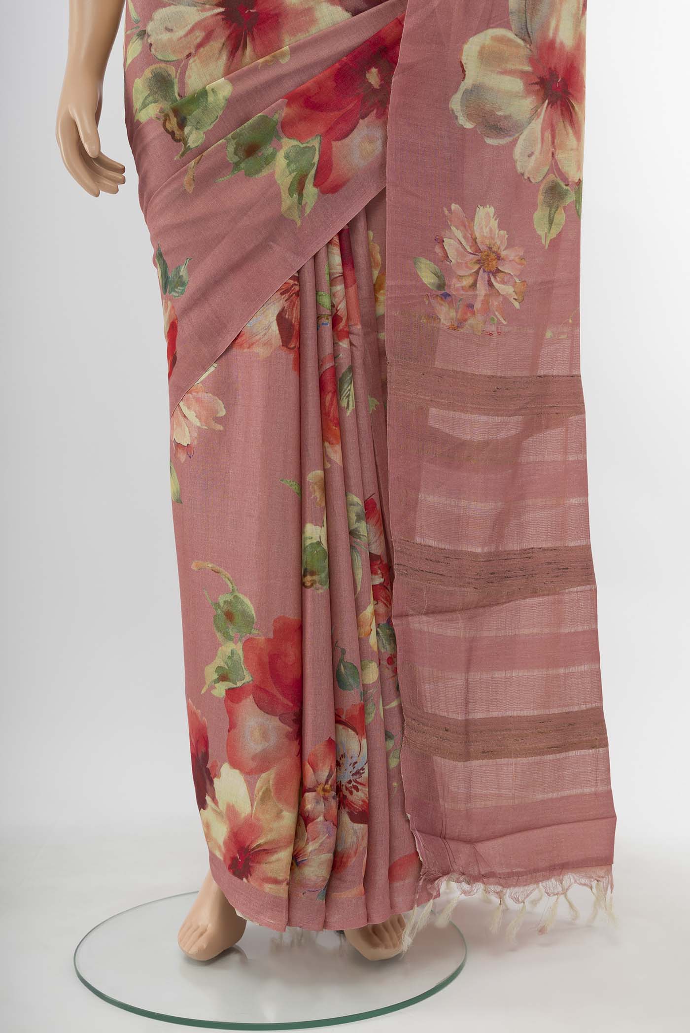 Pink Tussar Silk Saree - Image 3