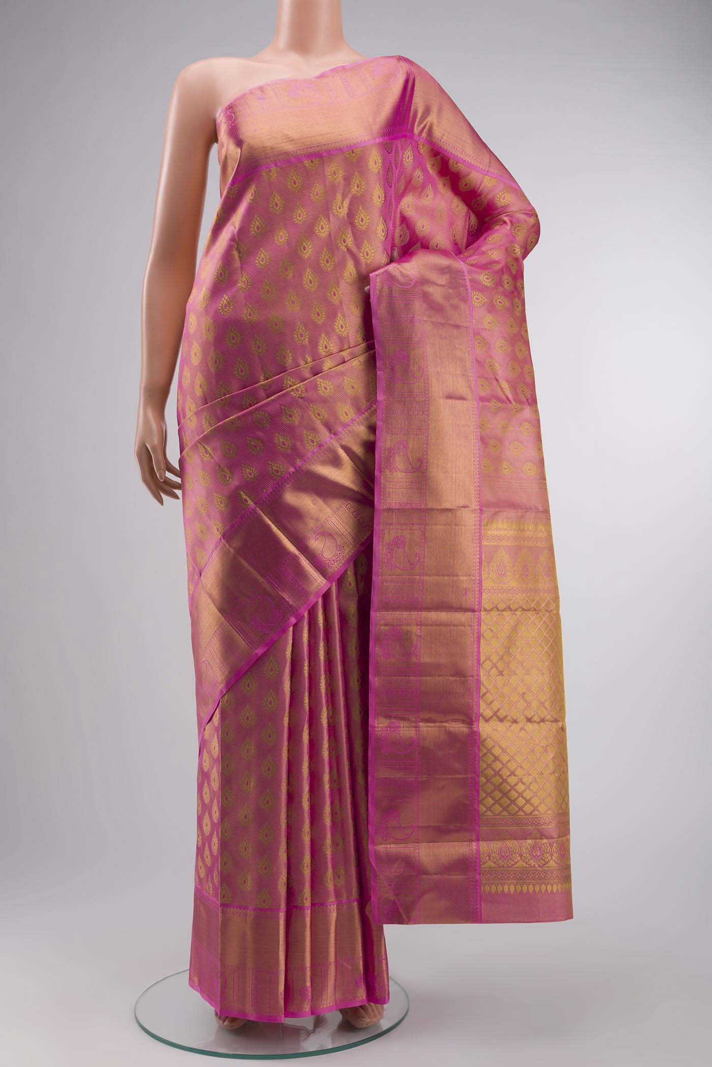 Pink with Gold Color Kanjivaram Tissue Silk Saree