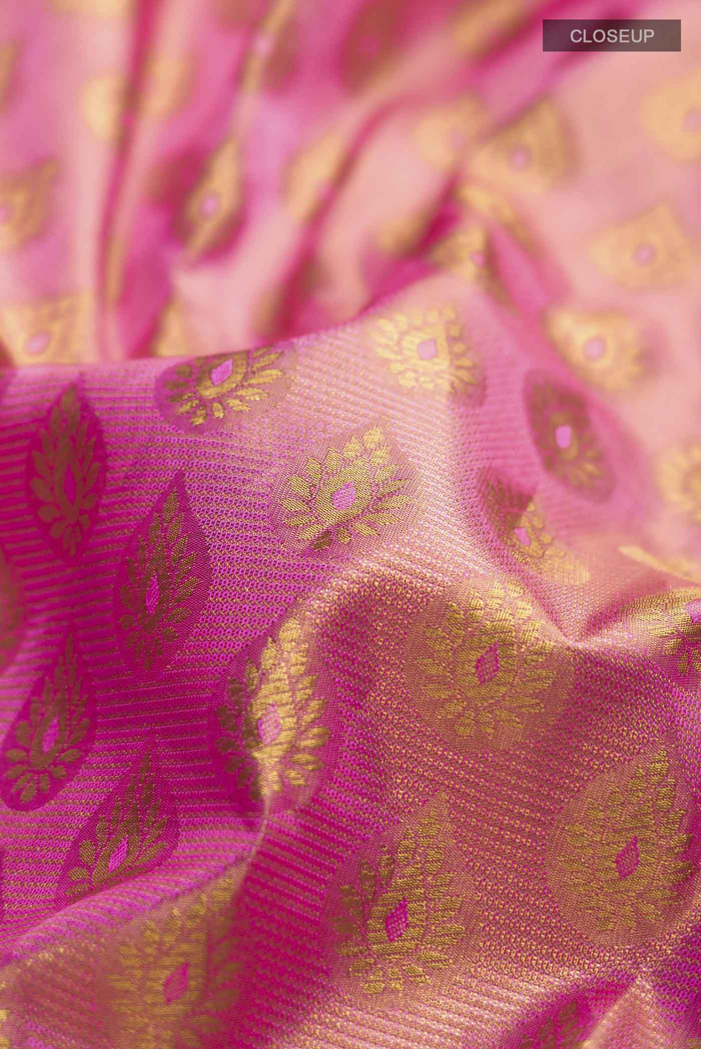 Pink with Gold Color Kanjivaram Tissue Silk Saree - Image 2
