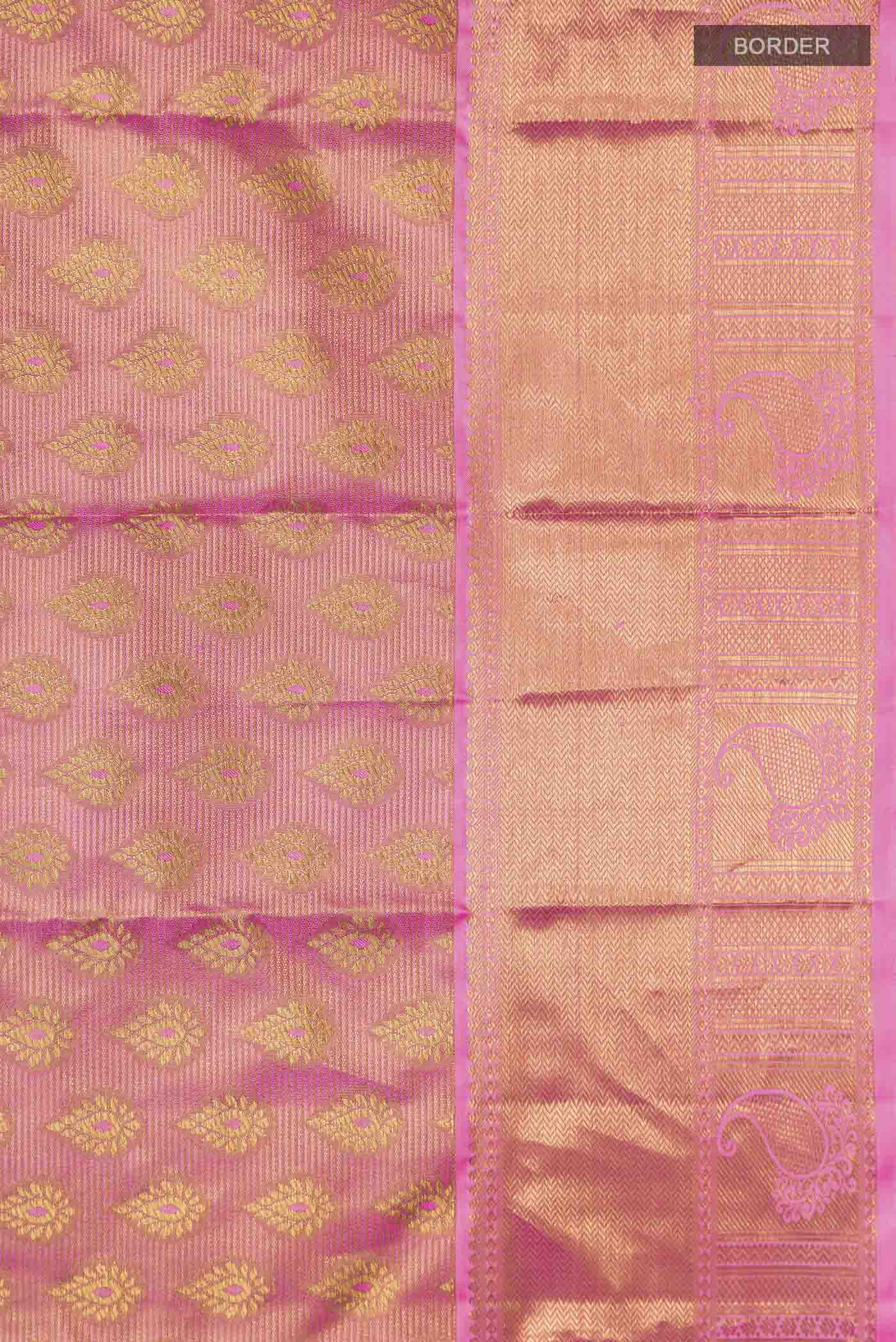 Pink with Gold Color Kanjivaram Tissue Silk Saree - Image 3