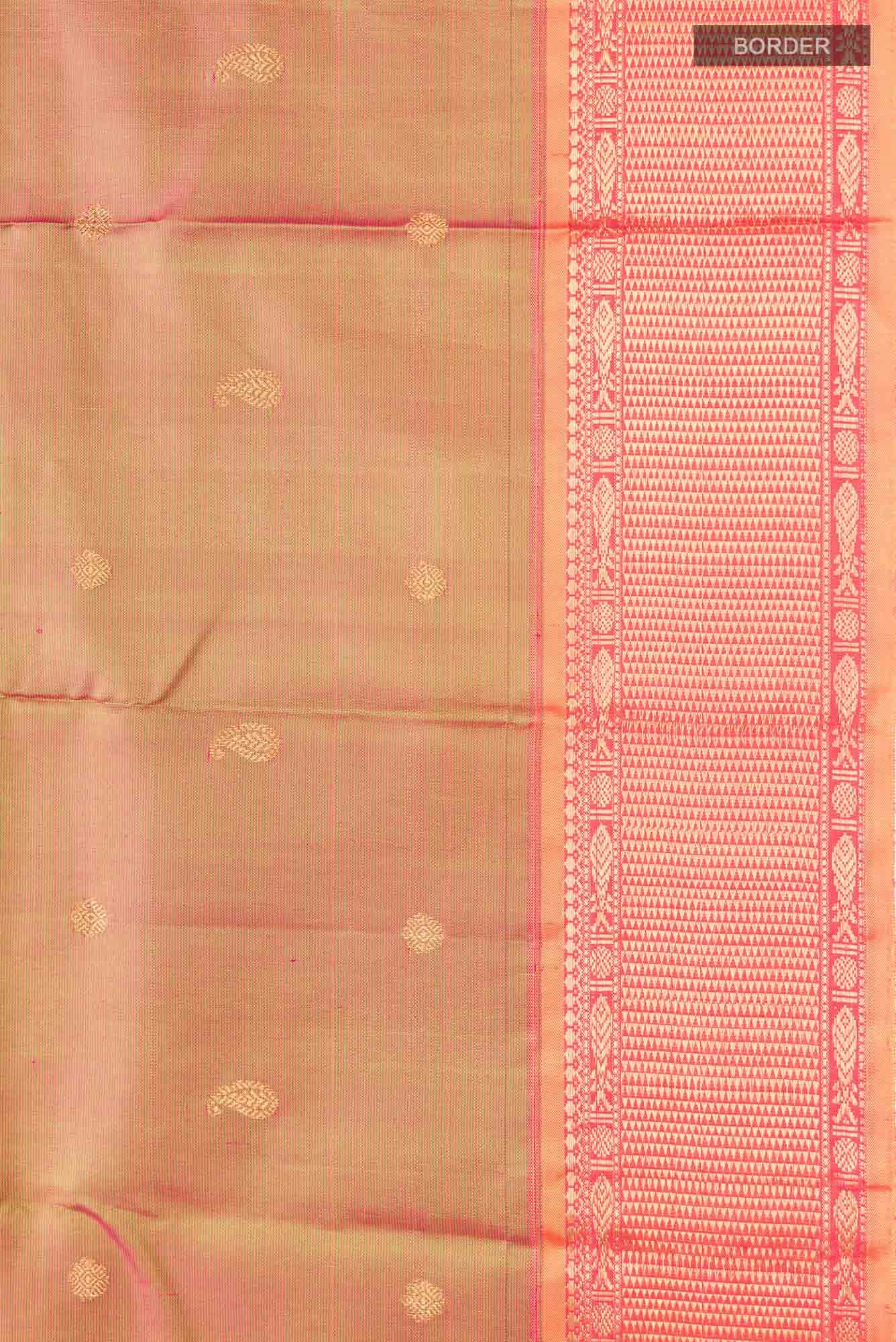 Pink with Mustard Dual Tone Kanchipuram Silk Saree - Image 10