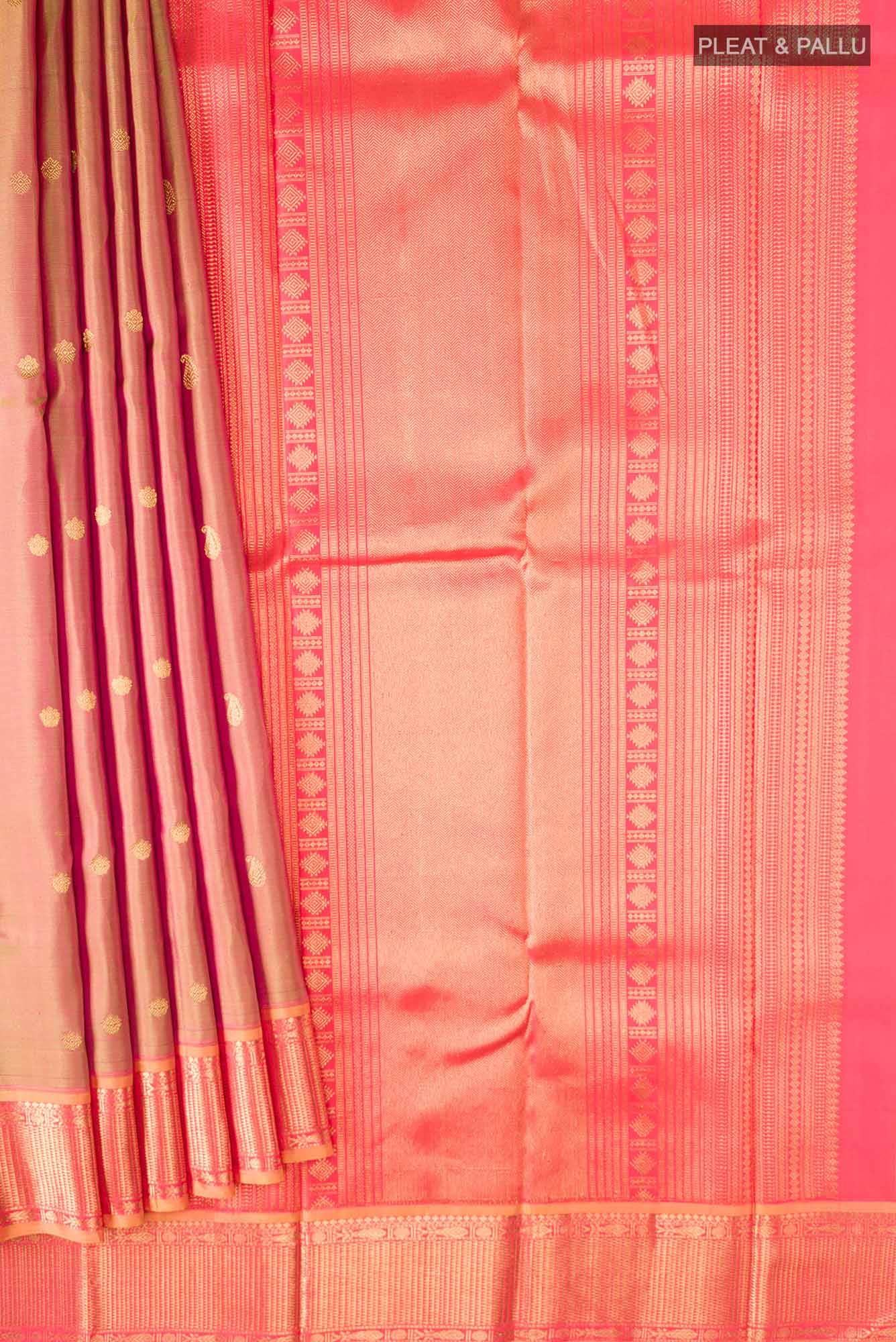 Pink with Mustard Dual Tone Kanchipuram Silk Saree - Image 3