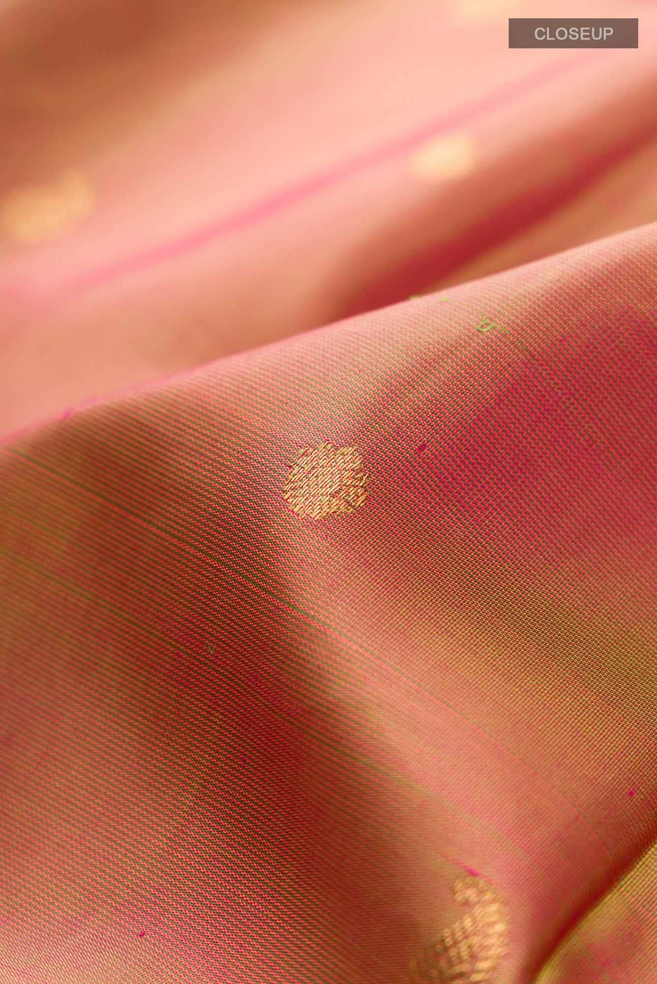 Pink with Mustard Dual Tone Kanchipuram Silk Saree - Image 6