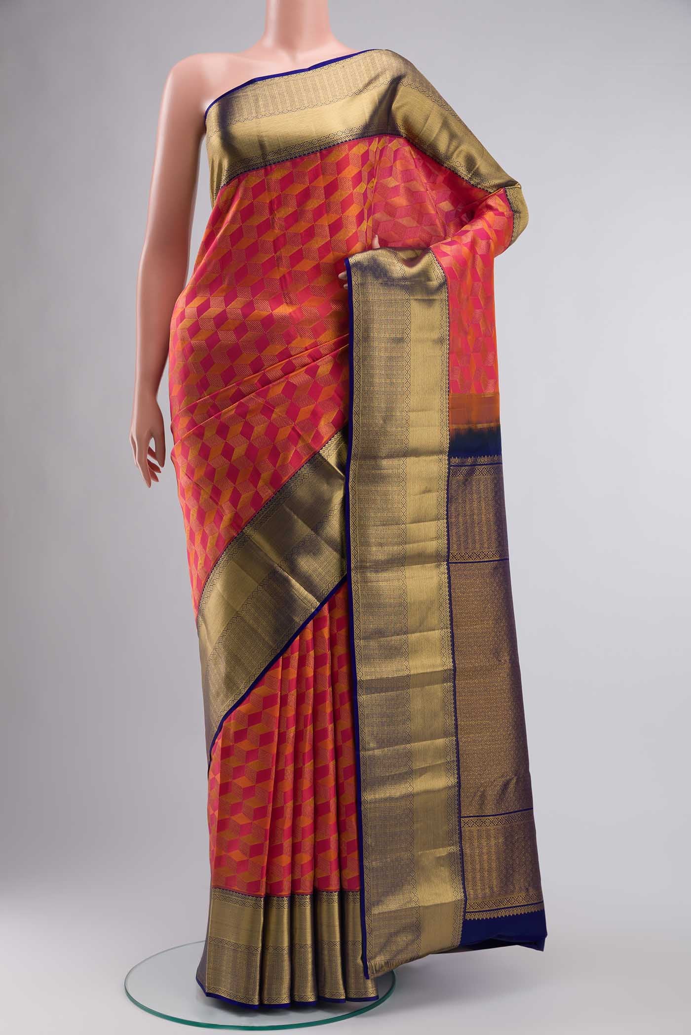 Pink with Orange Dual Tone Kanchipuram Silk Saree