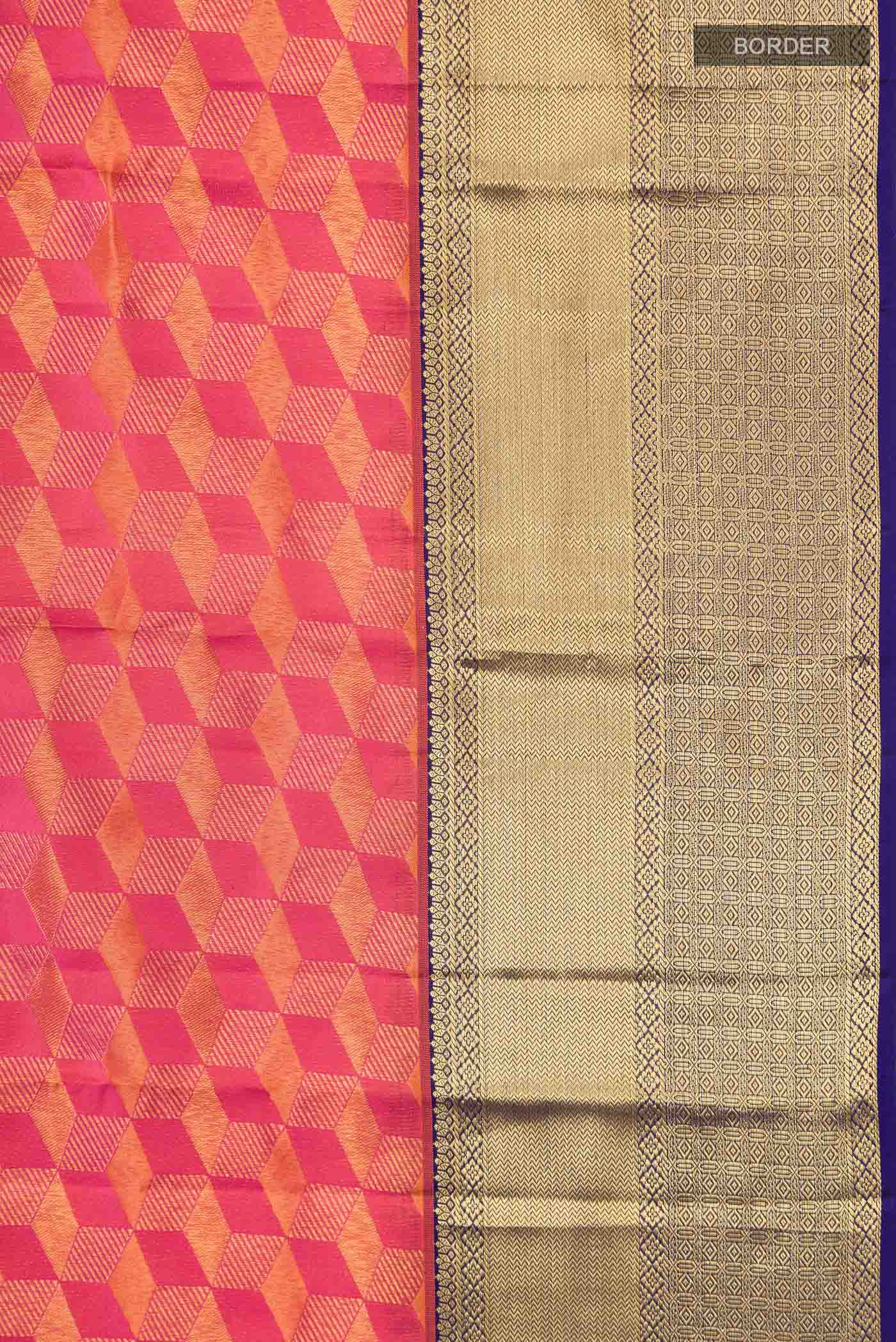 Pink with Orange Dual Tone Kanchipuram Silk Saree - Image 3