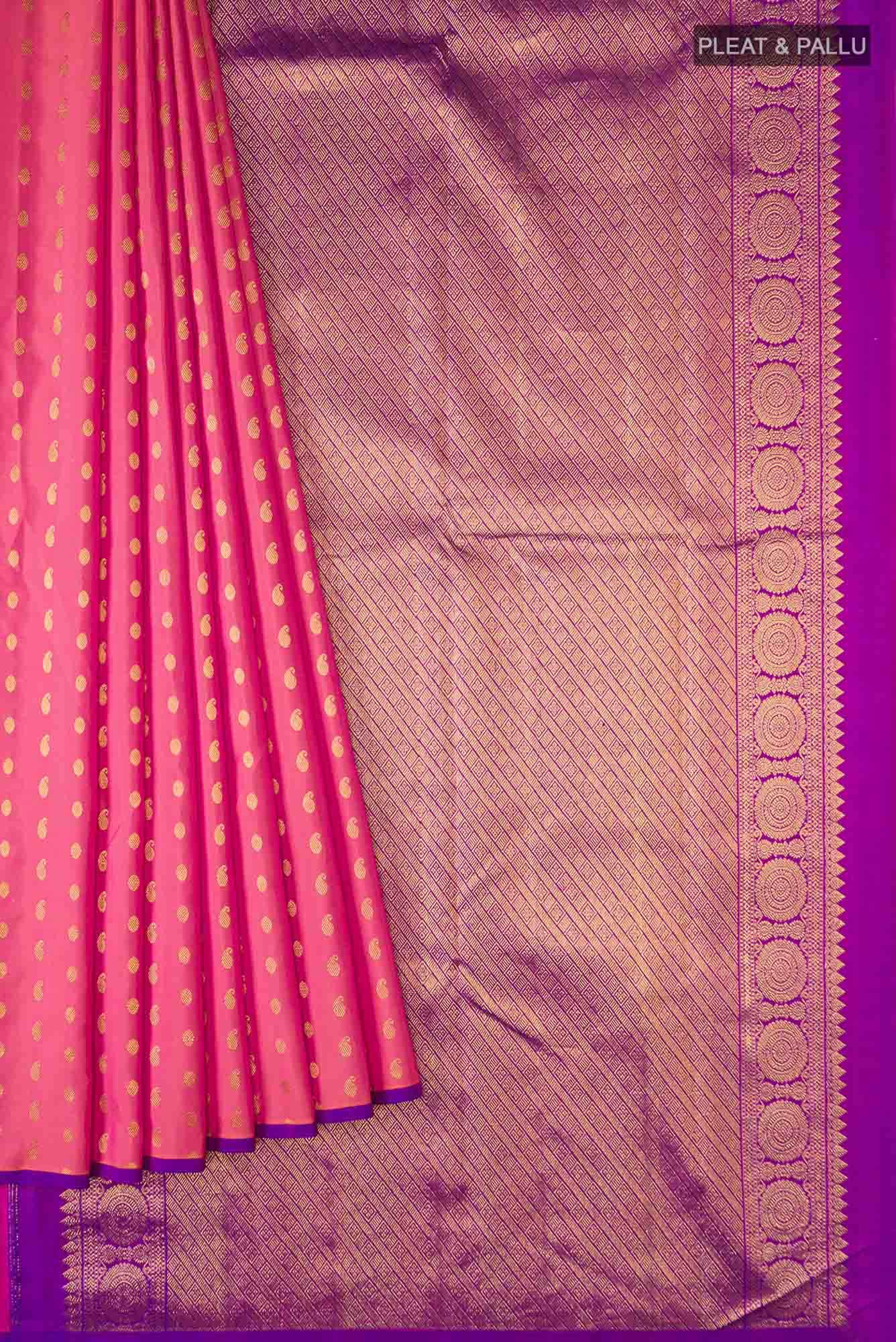 Pink with Orange Dual Tone Kanchipuram Silk Saree - Image 2