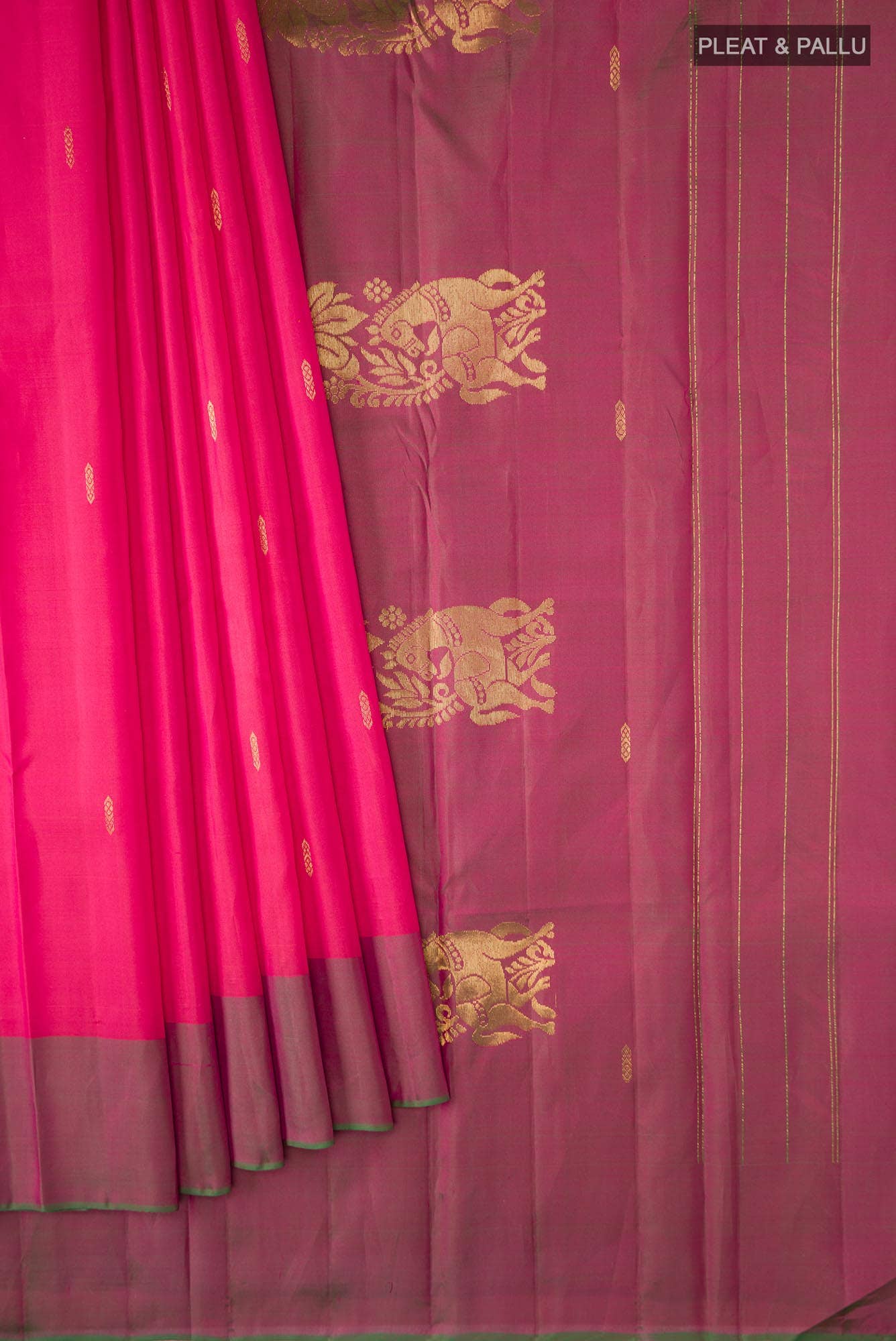 Pink with Orange Dual Tone Kanjivaram Silk Saree - Image 2