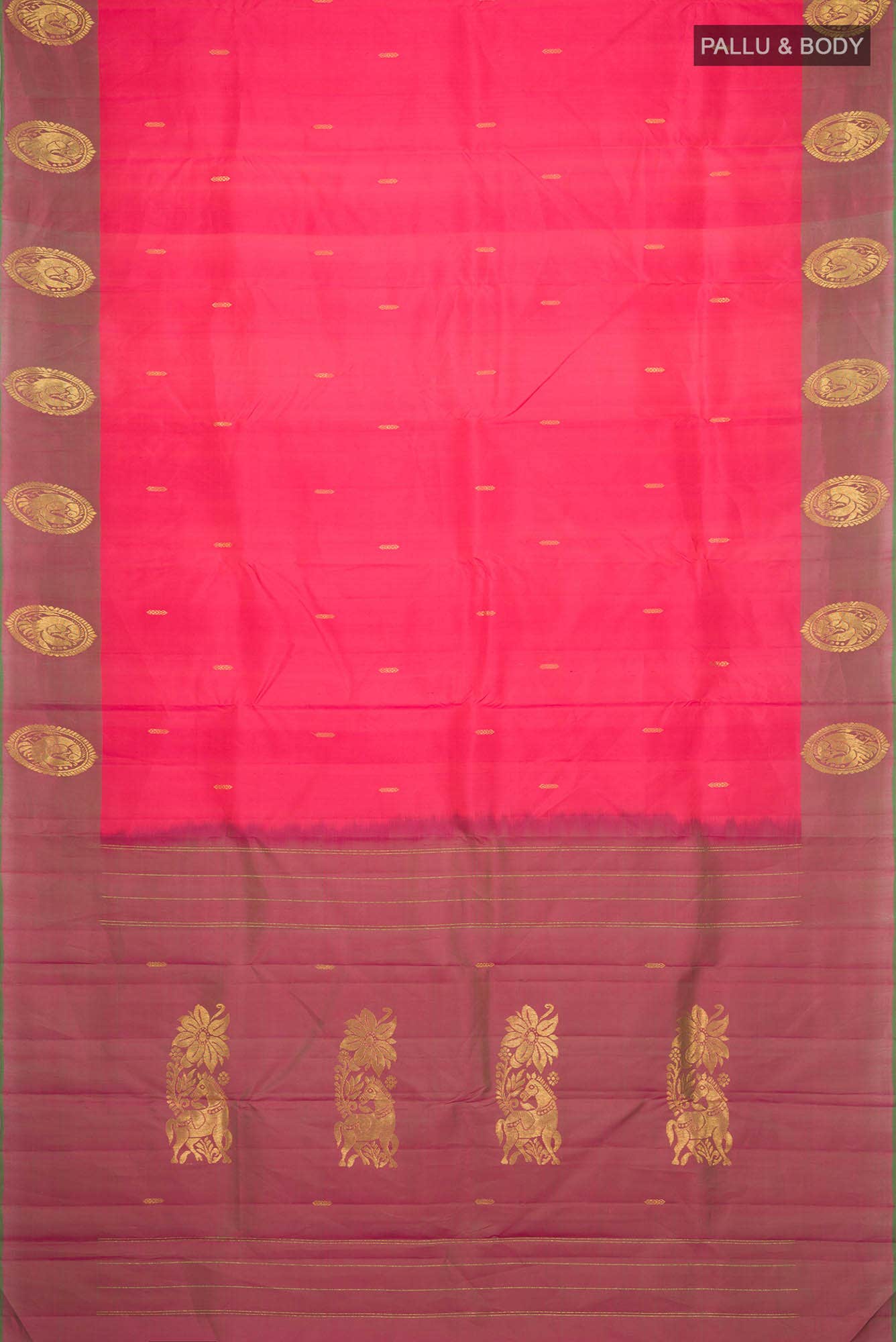 Pink with Orange Dual Tone Kanjivaram Silk Saree - Image 4