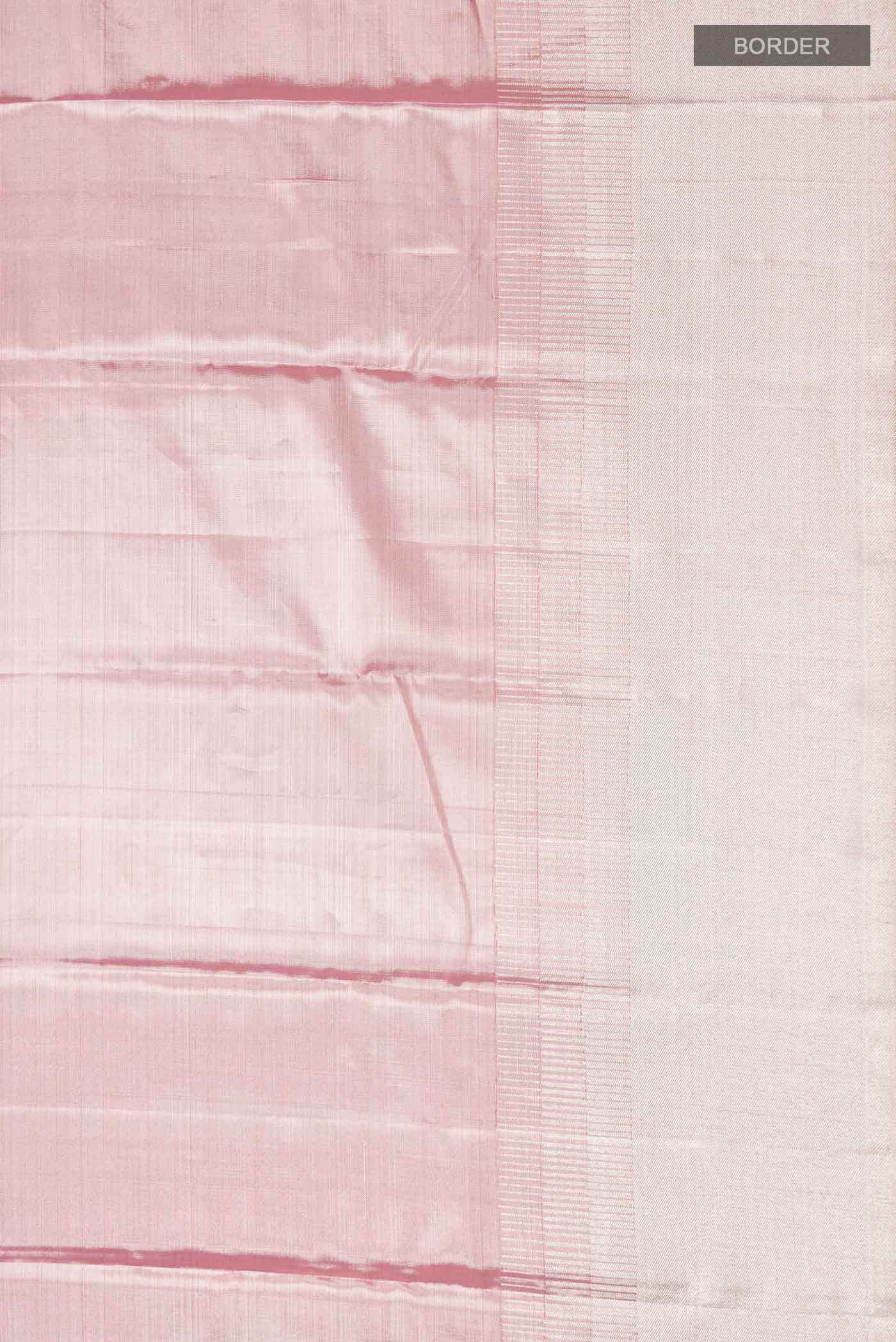 Pink with Silver Dual Tone Kanjivaram Tissue Silk Saree - Image 6