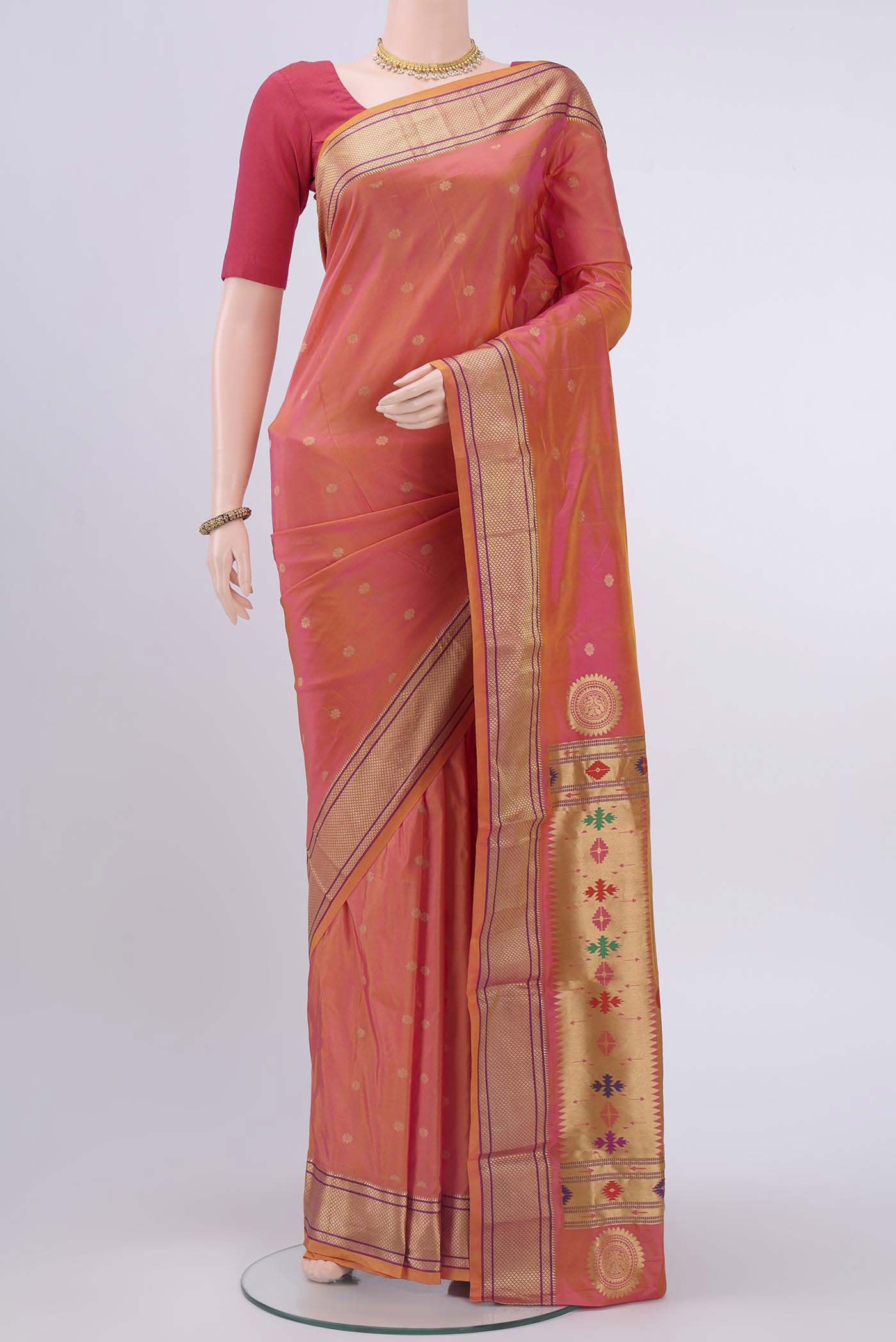 Pink with Orange Color Blended Bangalore Silk Saree