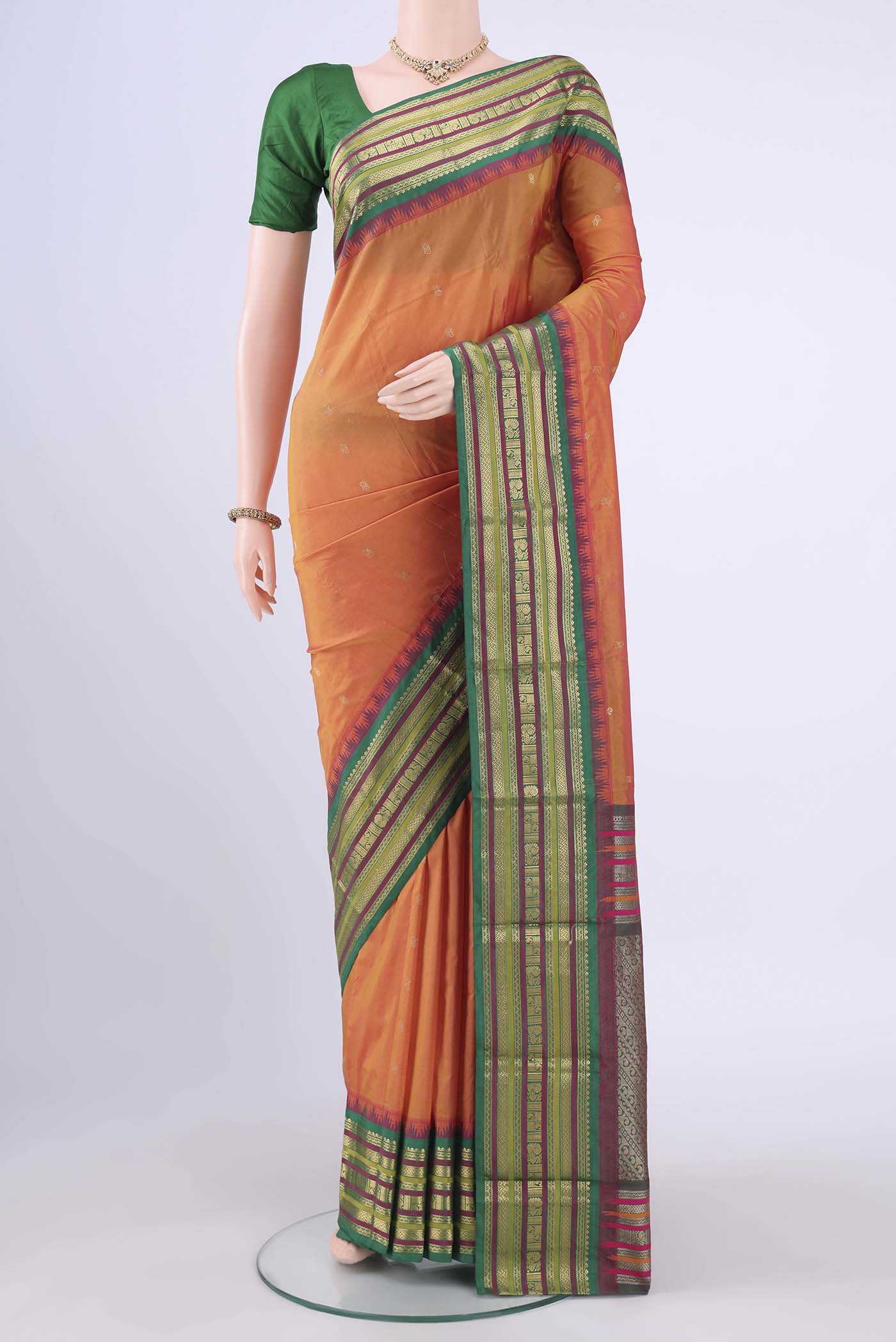Pinkish Yellow Blended Bangalore Silk Saree