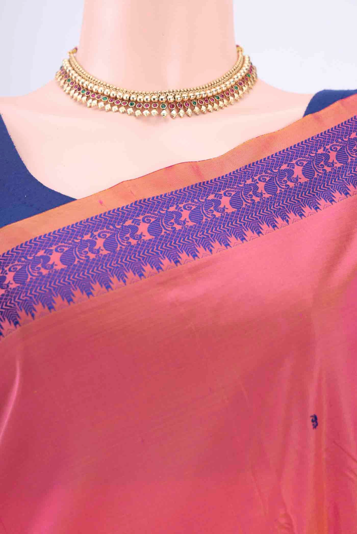 Pinkish Yellow Dual Tone Kanchipuram Silk Saree - Image 2