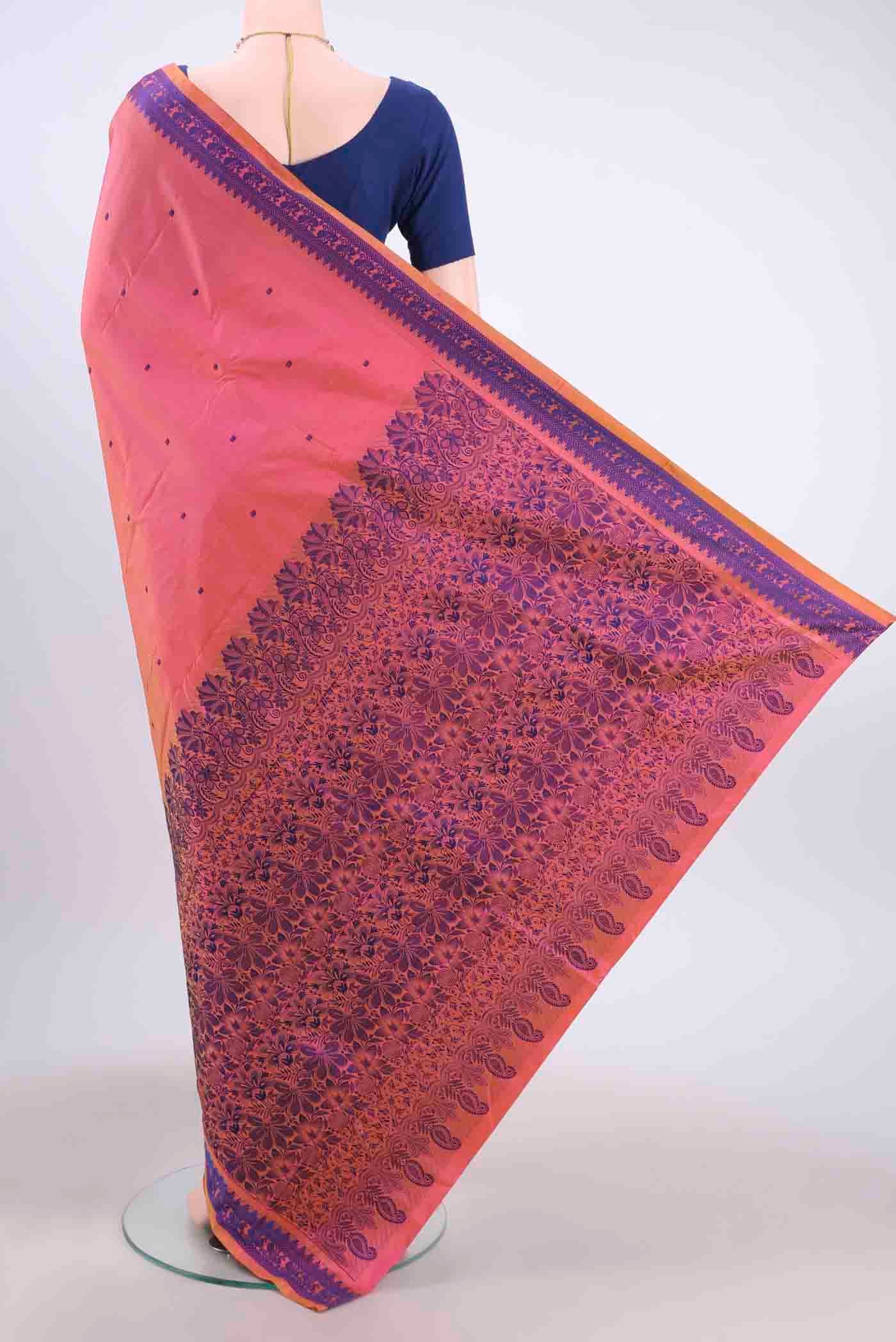 Pinkish Yellow Dual Tone Kanchipuram Silk Saree - Image 3
