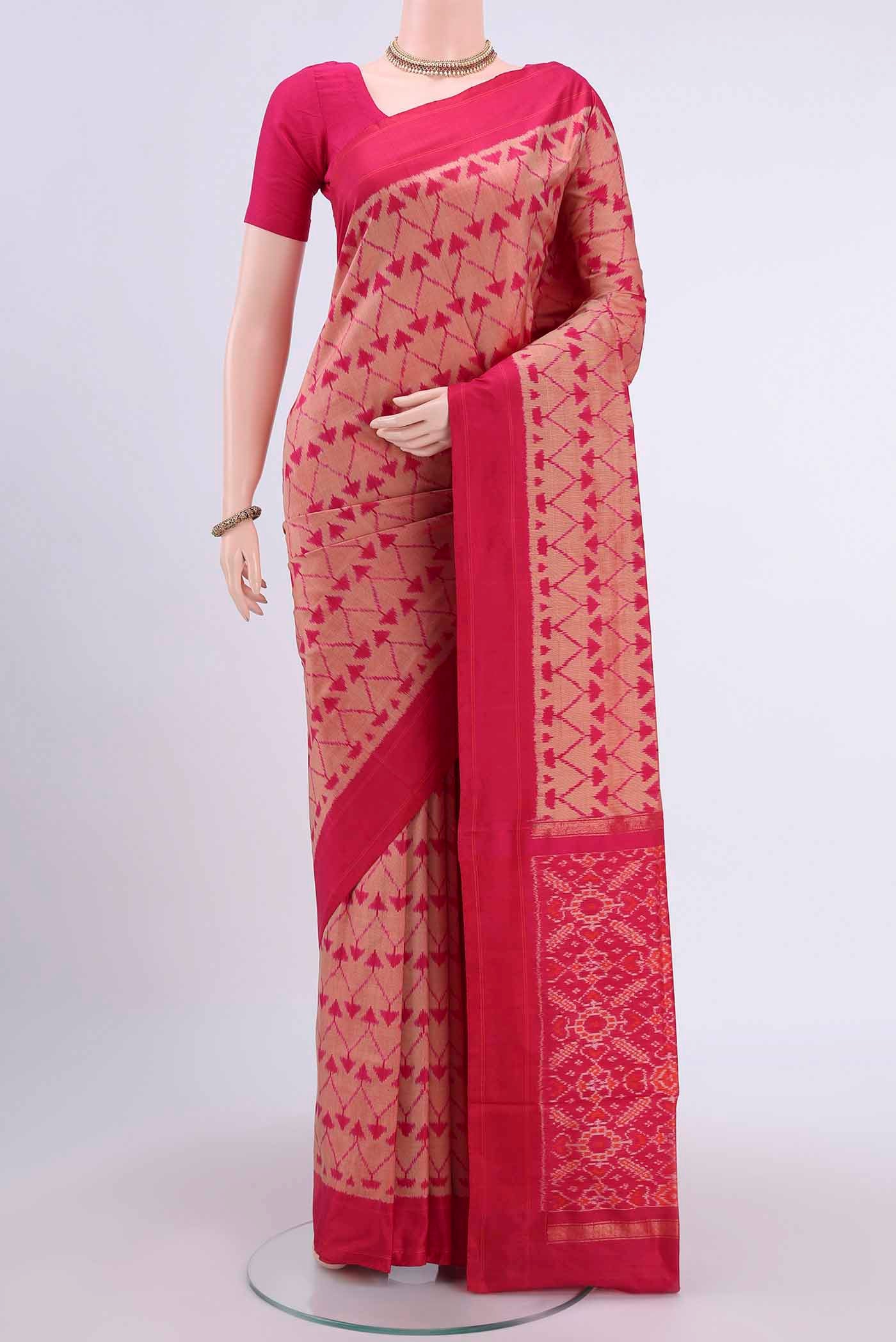Pinkish Yellow Dual Tone Pochampally Saree
