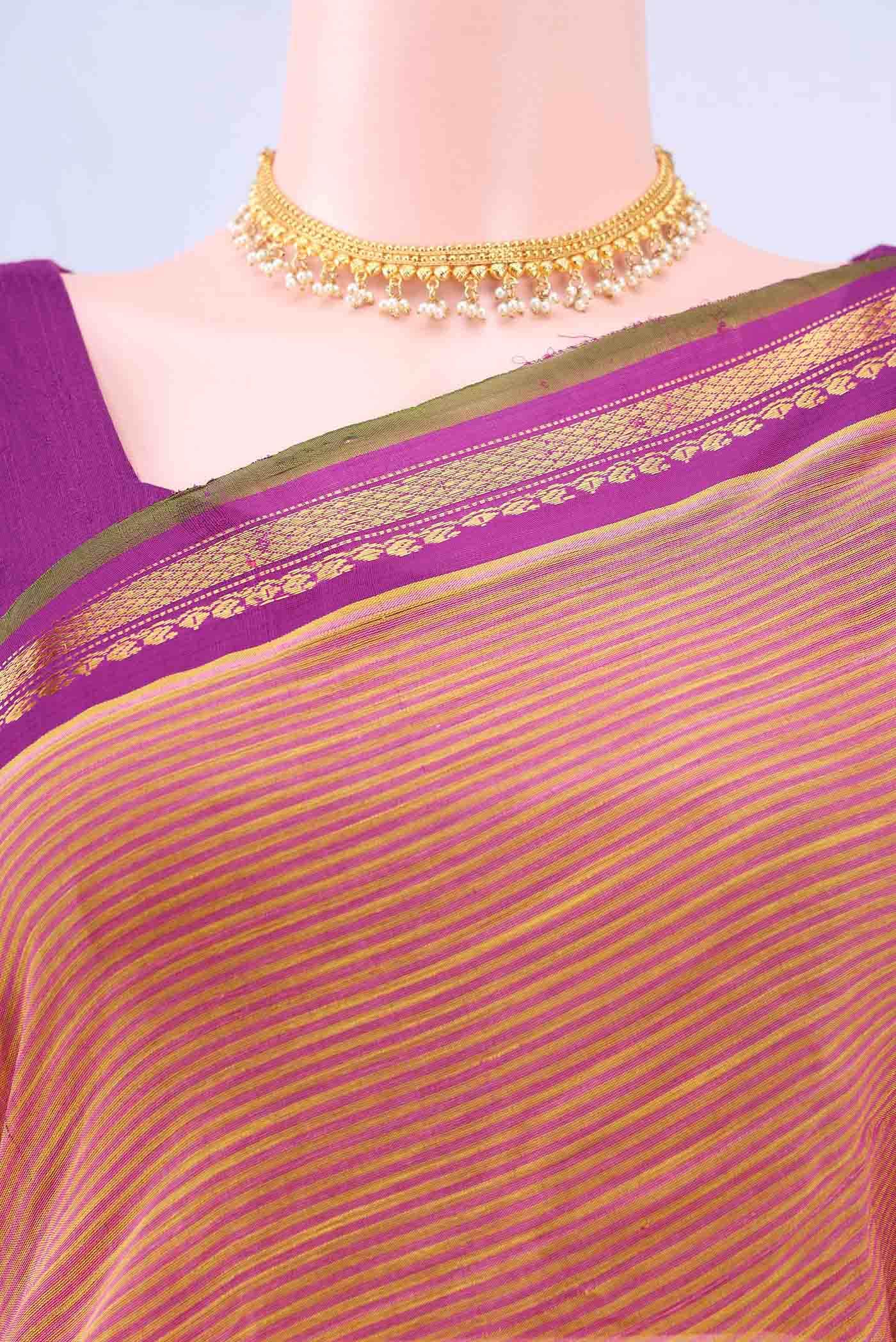 Pinkish Yellow Gadwal cotton Saree - Image 3