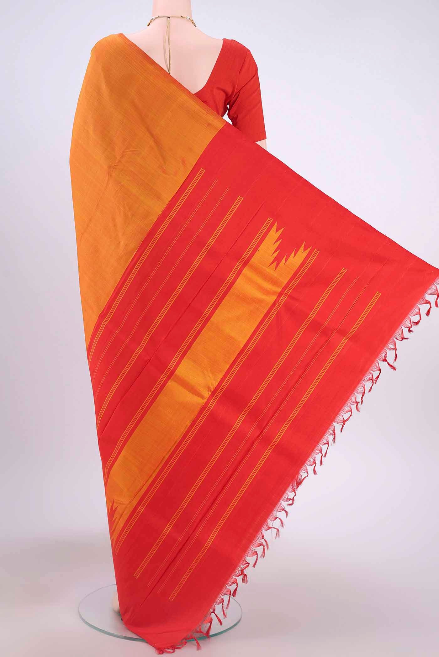 Pinkish Yellow Kanchipuram Silk Saree - Image 3