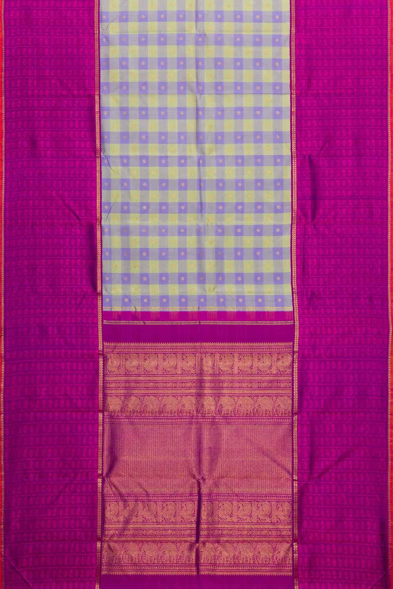 Pure Silk Pure Zari Pista Green and Lavender Dual Tone Kanchipuram Saree - Image 4