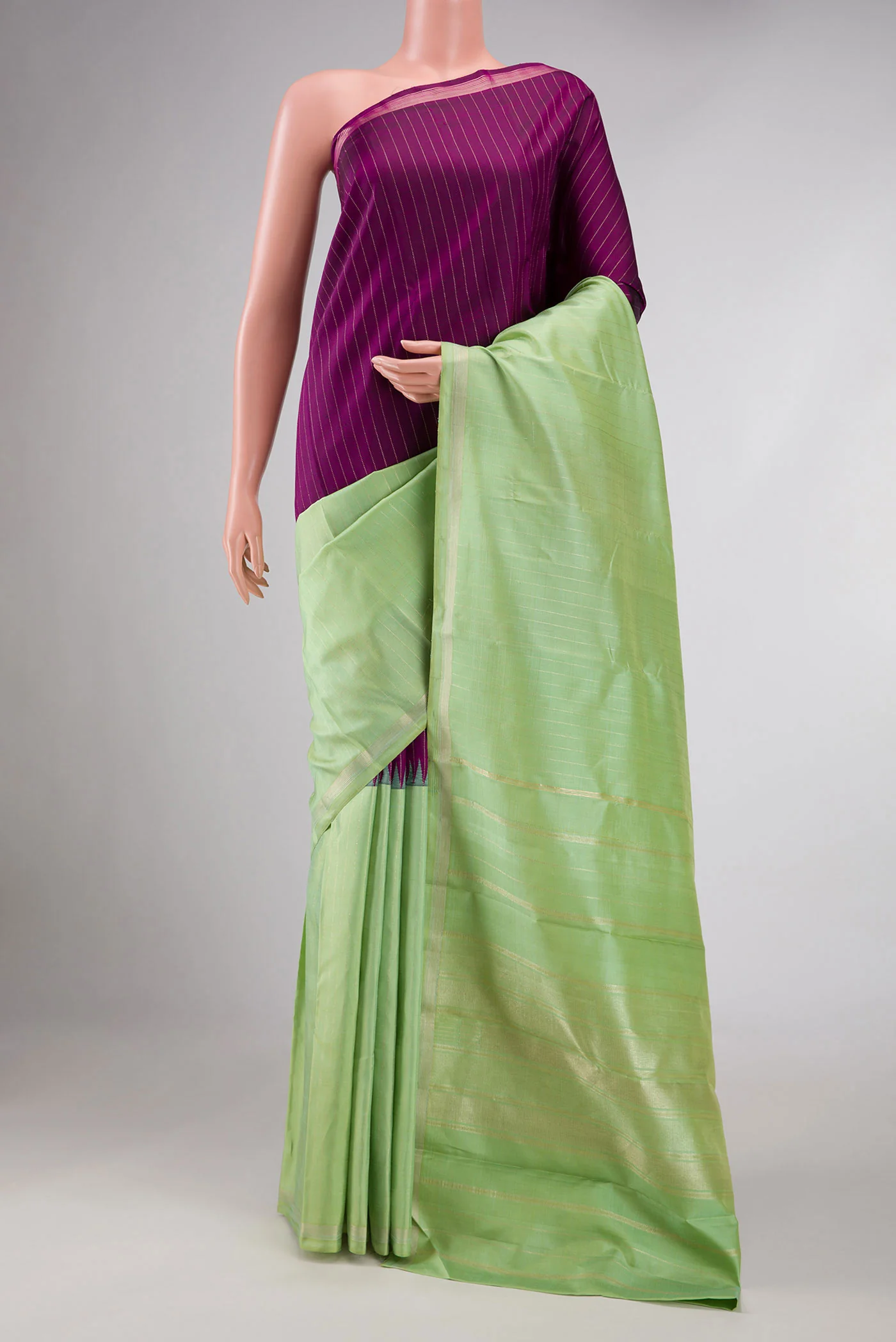 Pista Green and Purple Color Kanjivaram Saree