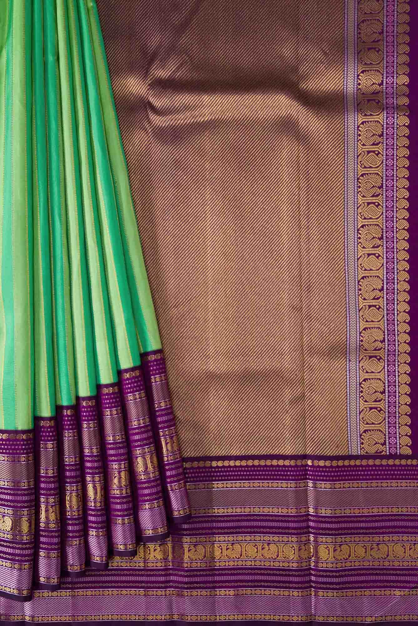 Pure Silk Pure Zari Pista Green and Sea Green Dual Tone Kanchipuram Saree - Image 2