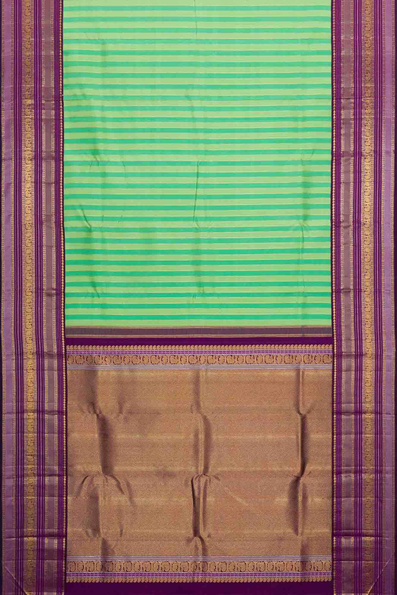 Pure Silk Pure Zari Pista Green and Sea Green Dual Tone Kanchipuram Saree - Image 4
