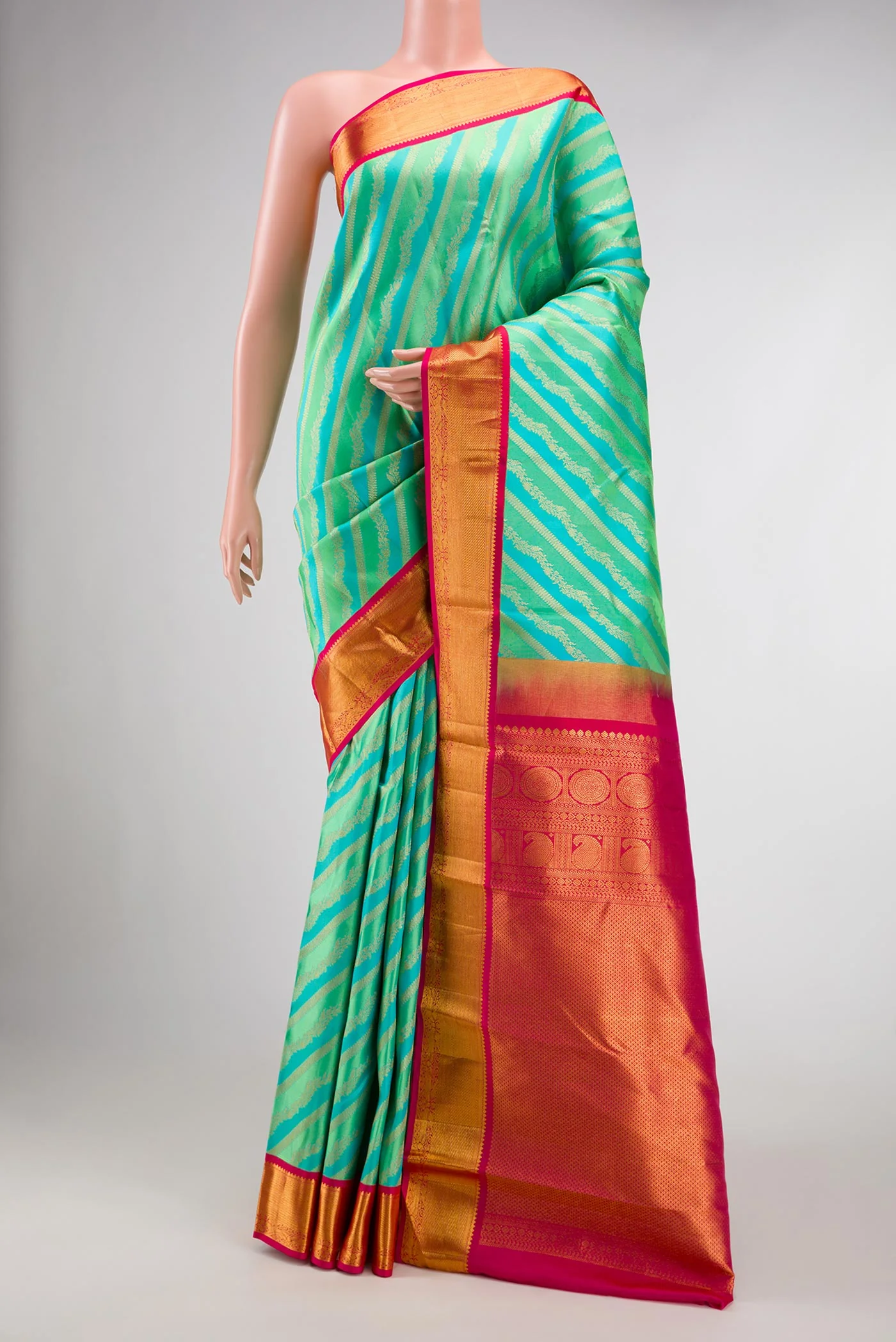 Sea Green and Sky Blue Color Kanjivaram Silk Saree