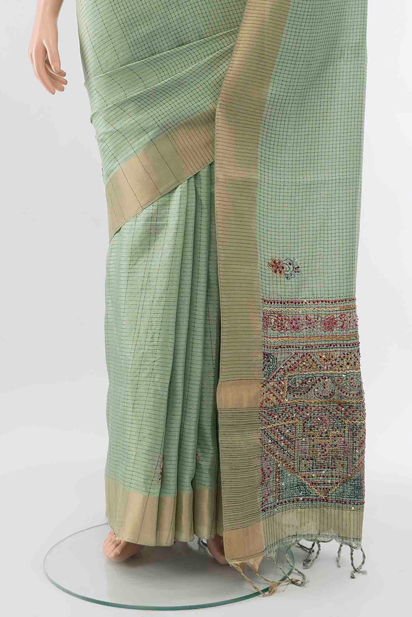 Light Blue Blended Tussar Silk Saree - Image 3