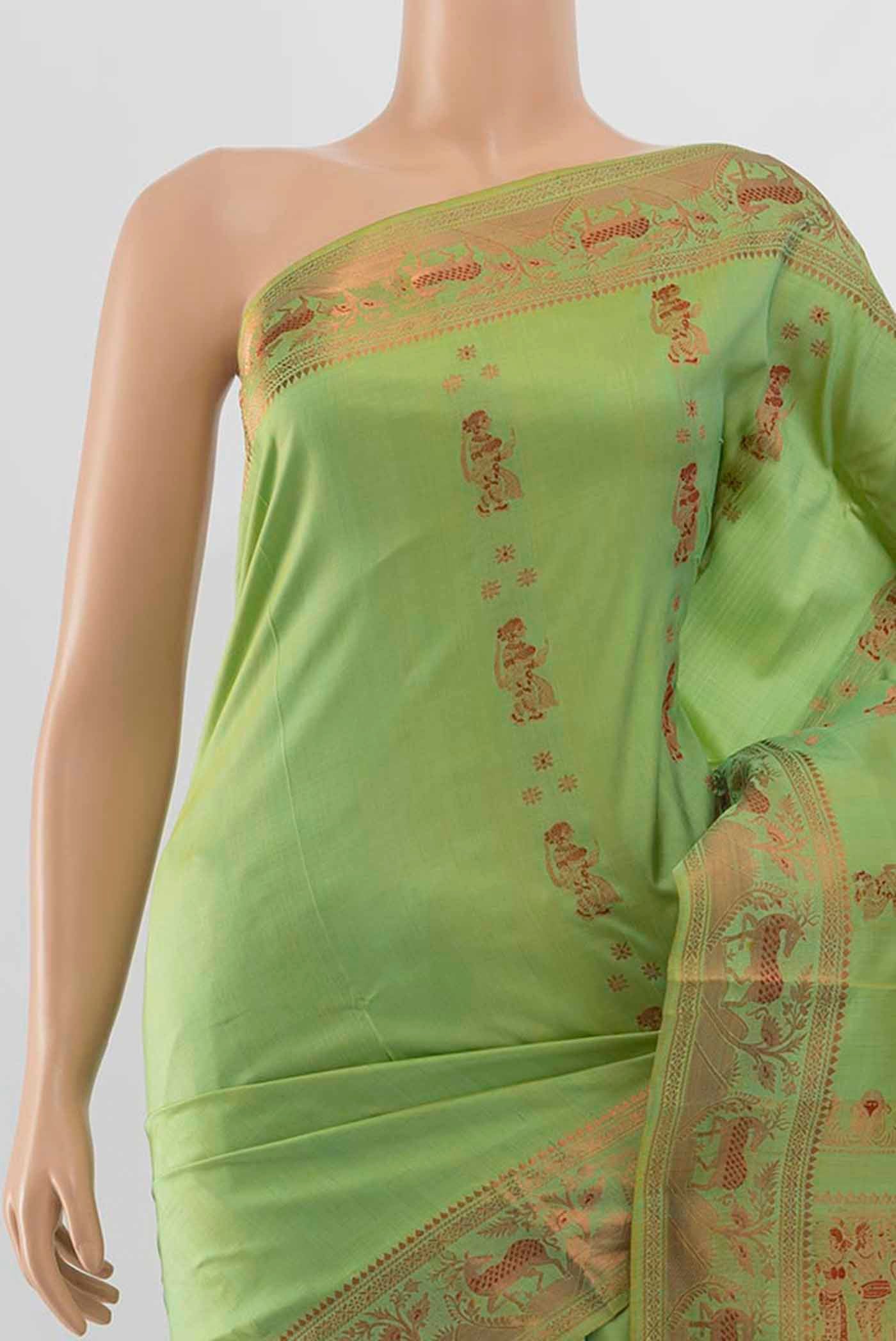 Pista Green Baluchari Silk Saree - Image 2