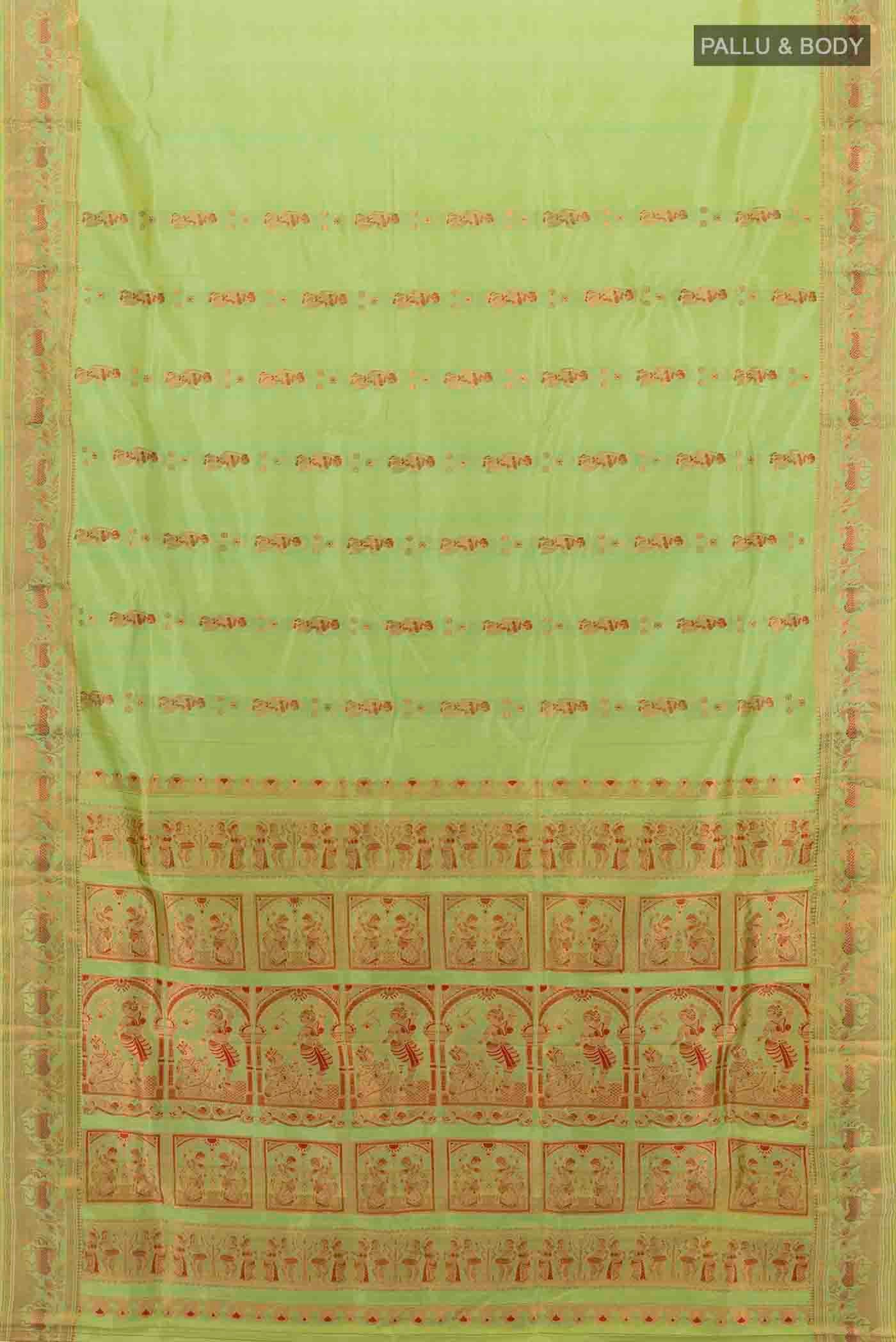 Pista Green Baluchari Silk Saree - Image 5