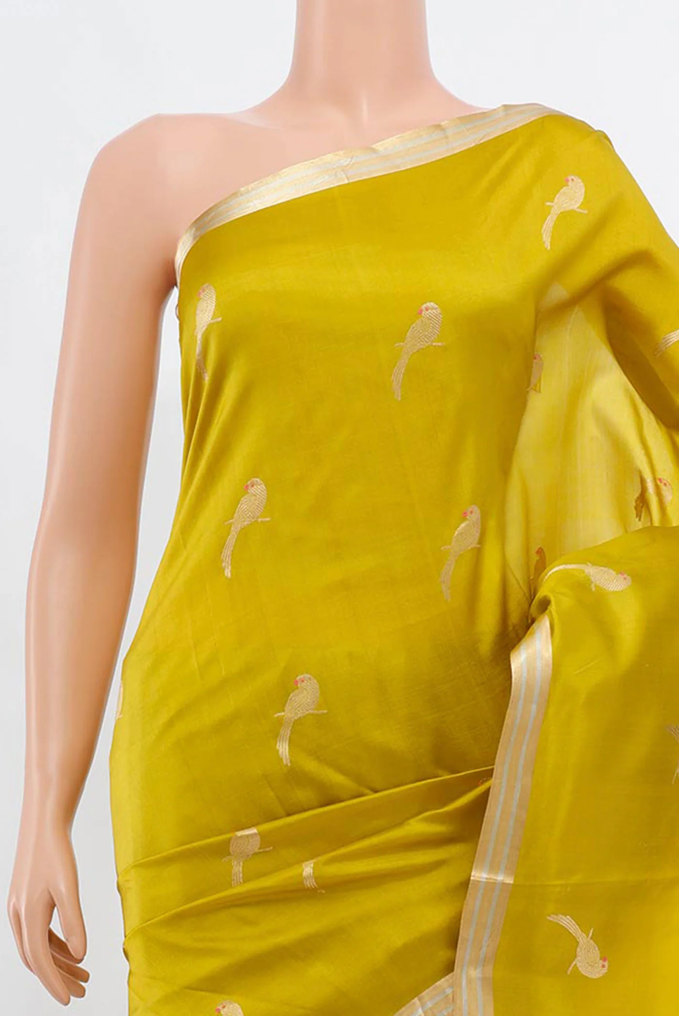 Lemon Yellow Banarasi Katan Silk Saree - Image 2