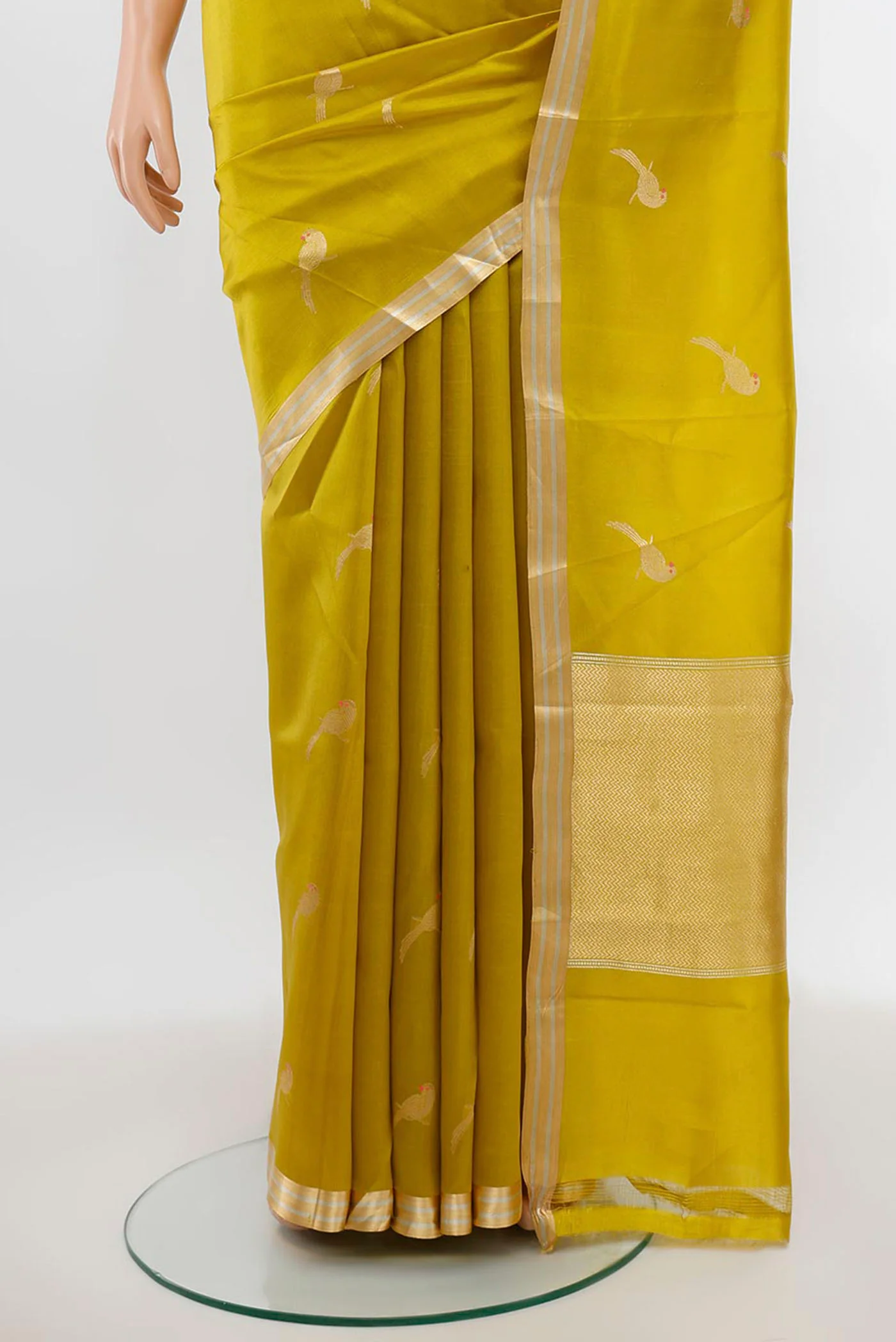 Lemon Yellow Banarasi Katan Silk Saree - Image 3