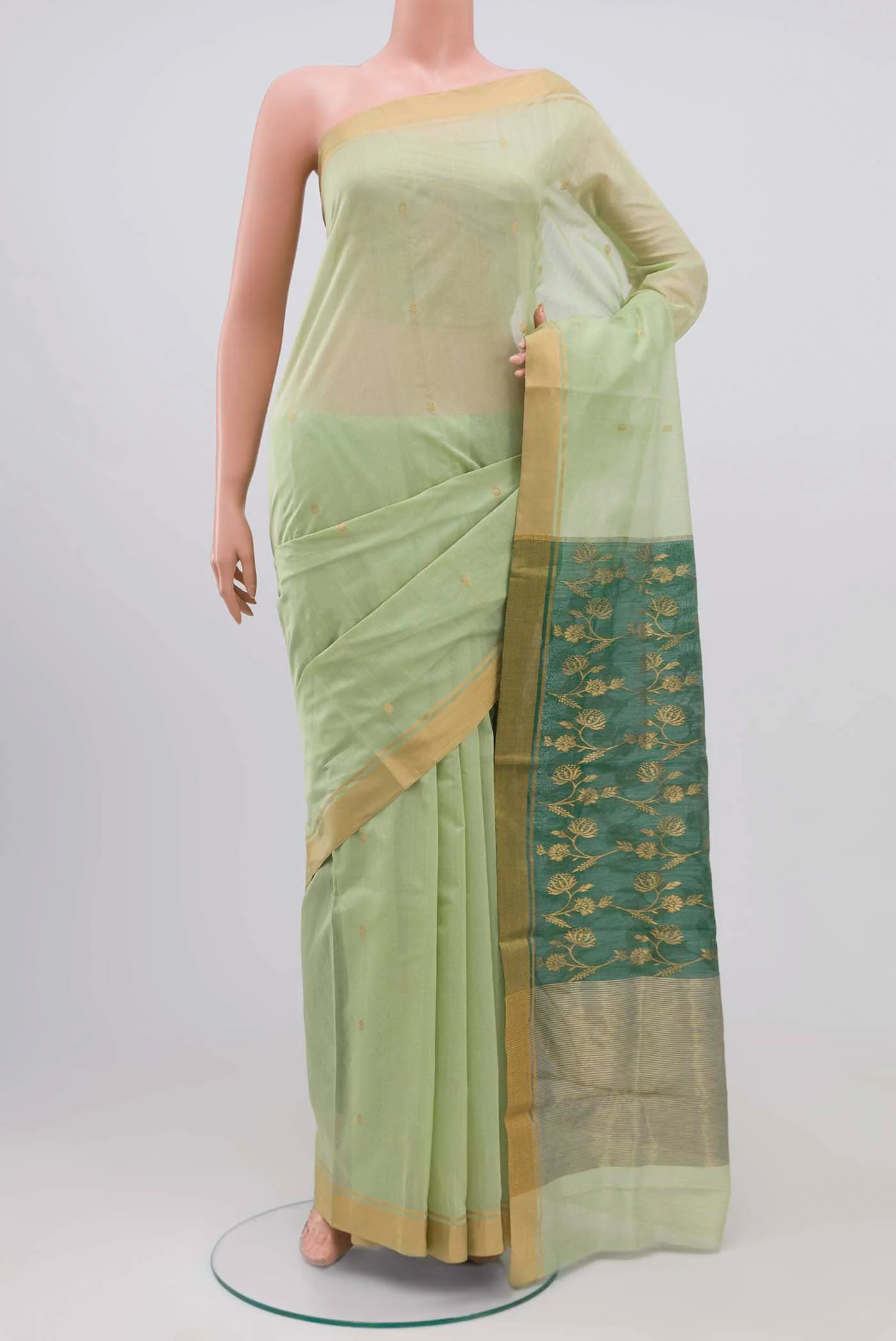 Light Green Chanderi Silk Cotton Saree