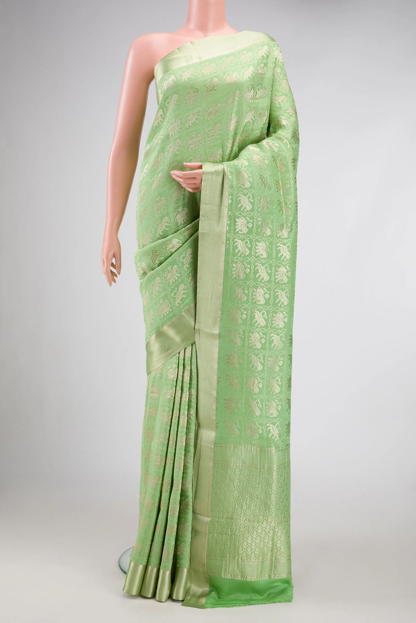 Pista Green Dual Tone Banarasi Georgette Saree