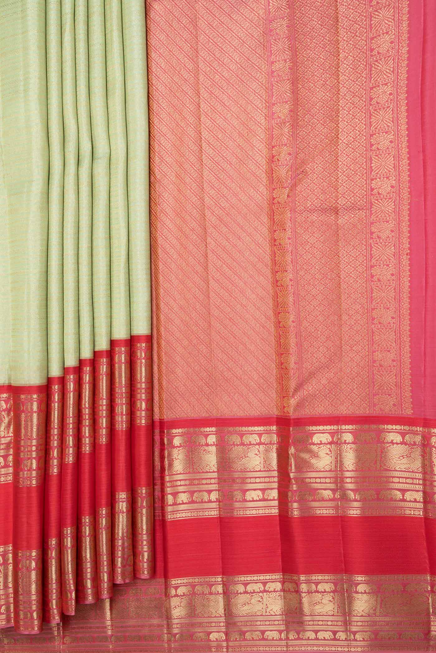Pista Green Dual Tone Kanjivaram Saree - Image 4