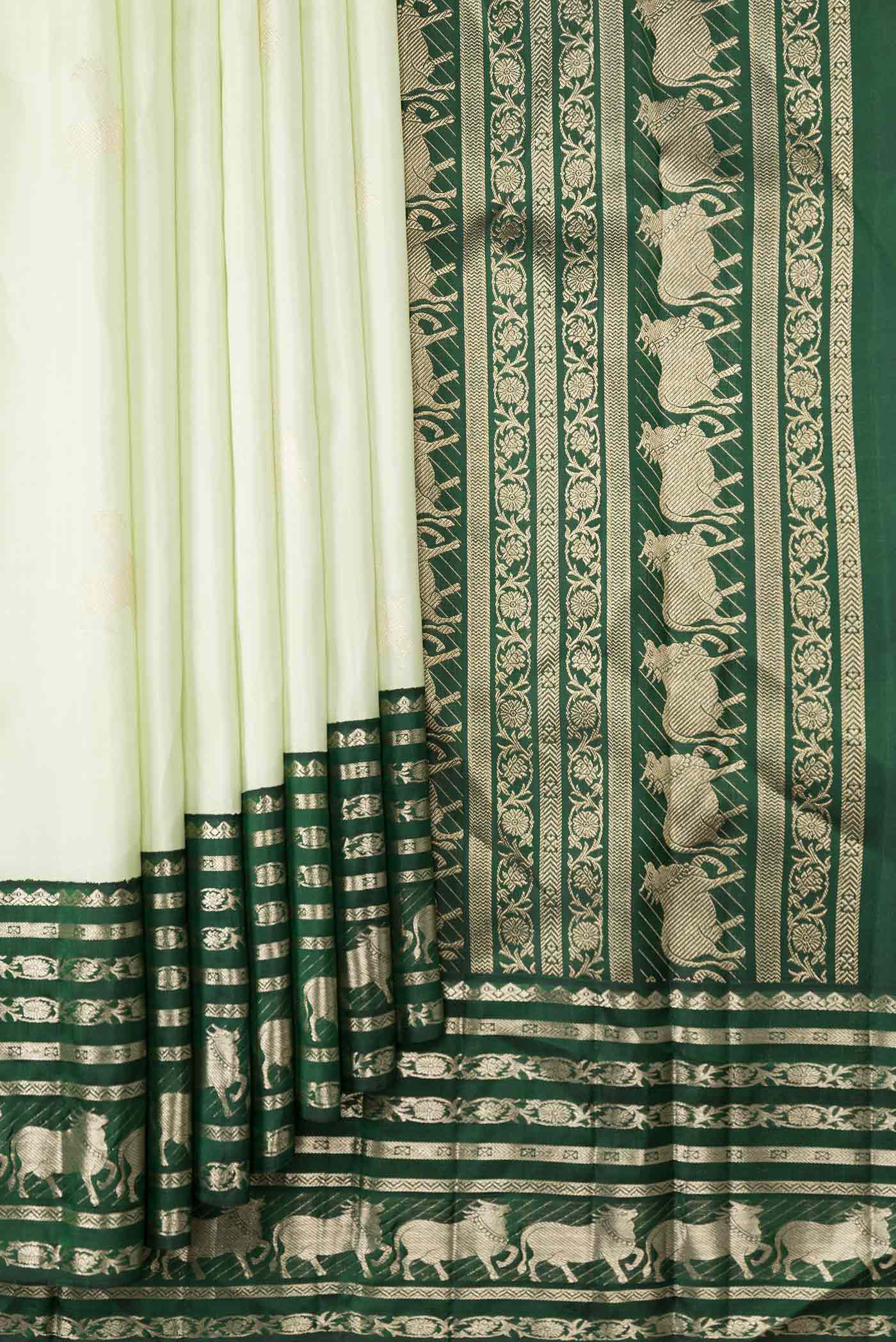Pista Green Dual Tone Kanjivaram Silk Saree - Image 4