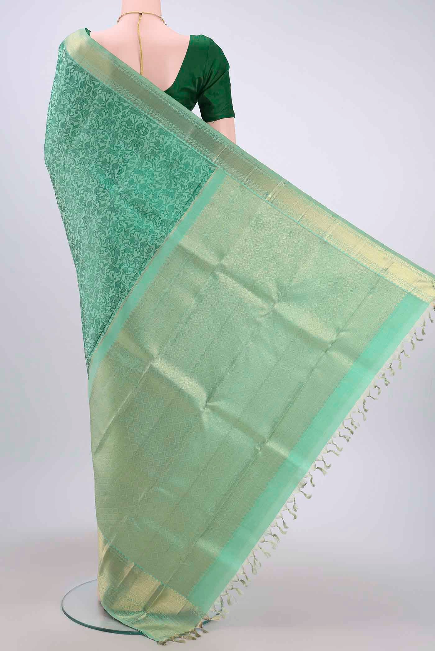Pista Green Dual Tone Kanchipuram Silk Saree - Image 3