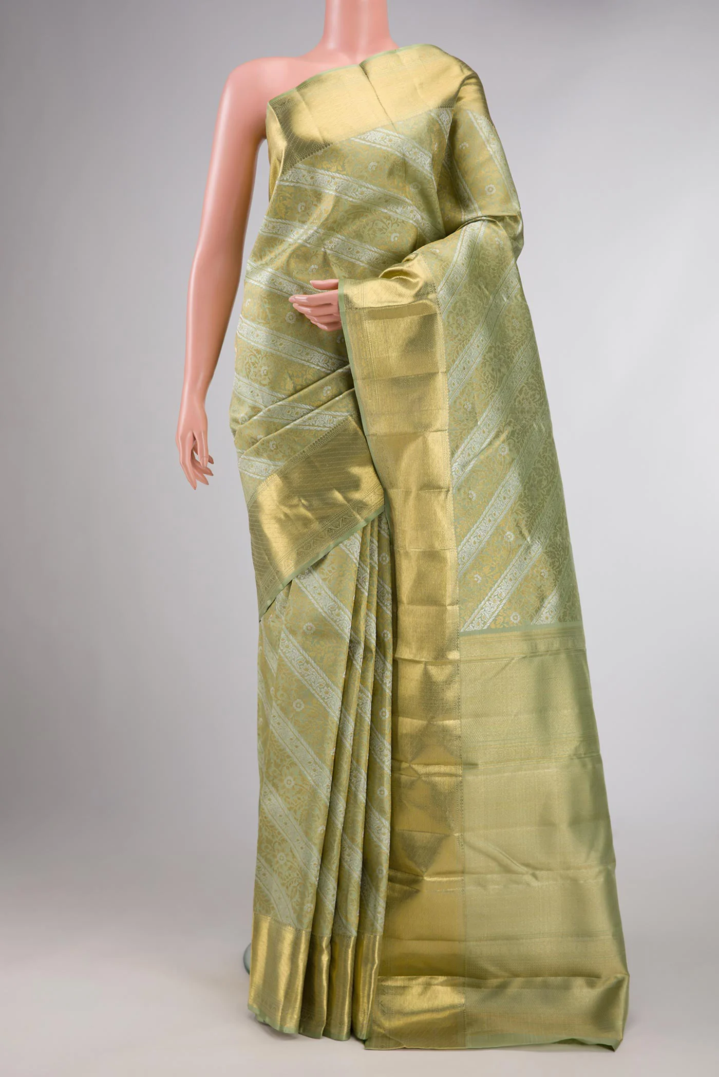 Pista Green Dual Tone Kanjivaram Silk Saree
