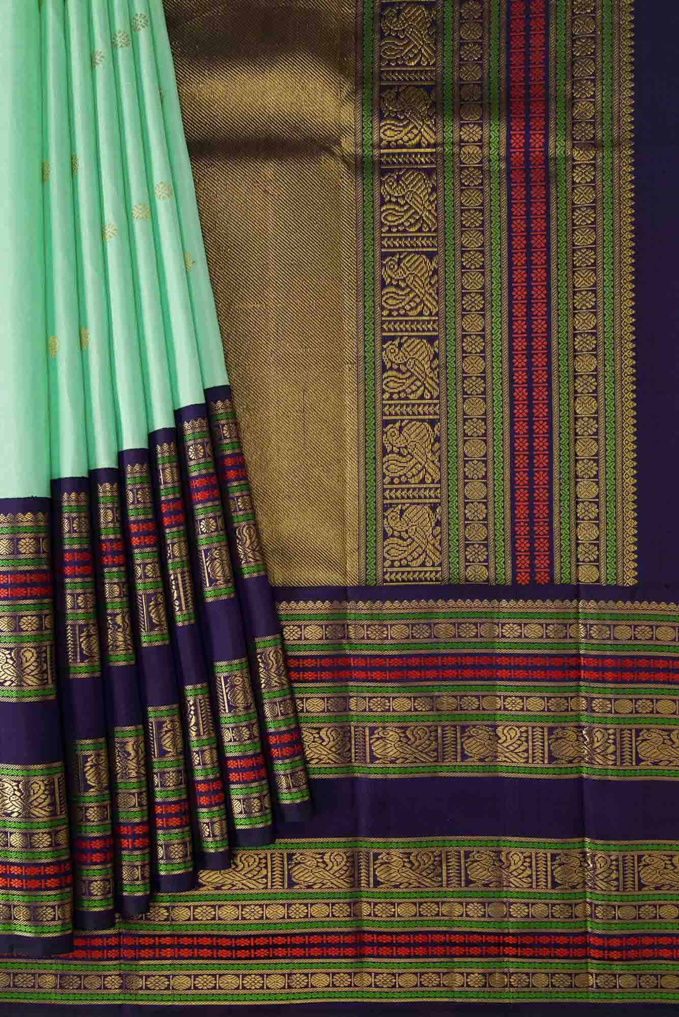 Pure Silk Pure Zari Pista Green Dual Tone Kanjivaram Saree - Image 2