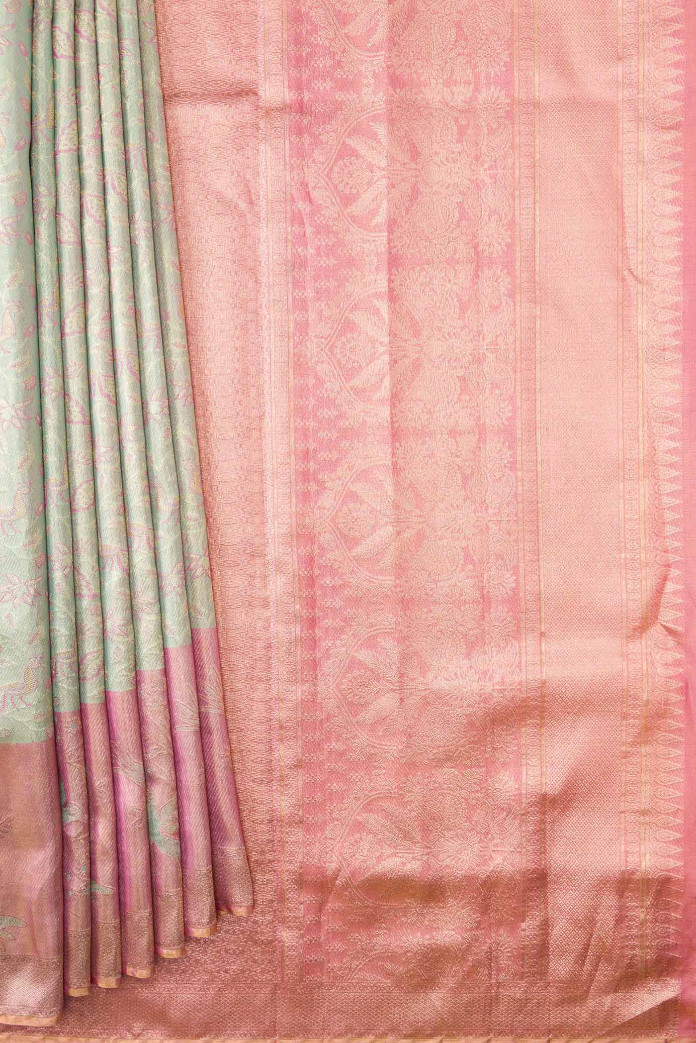 Pista Green Dual Tone Kanchipuram Tissue Silk Saree - Image 4