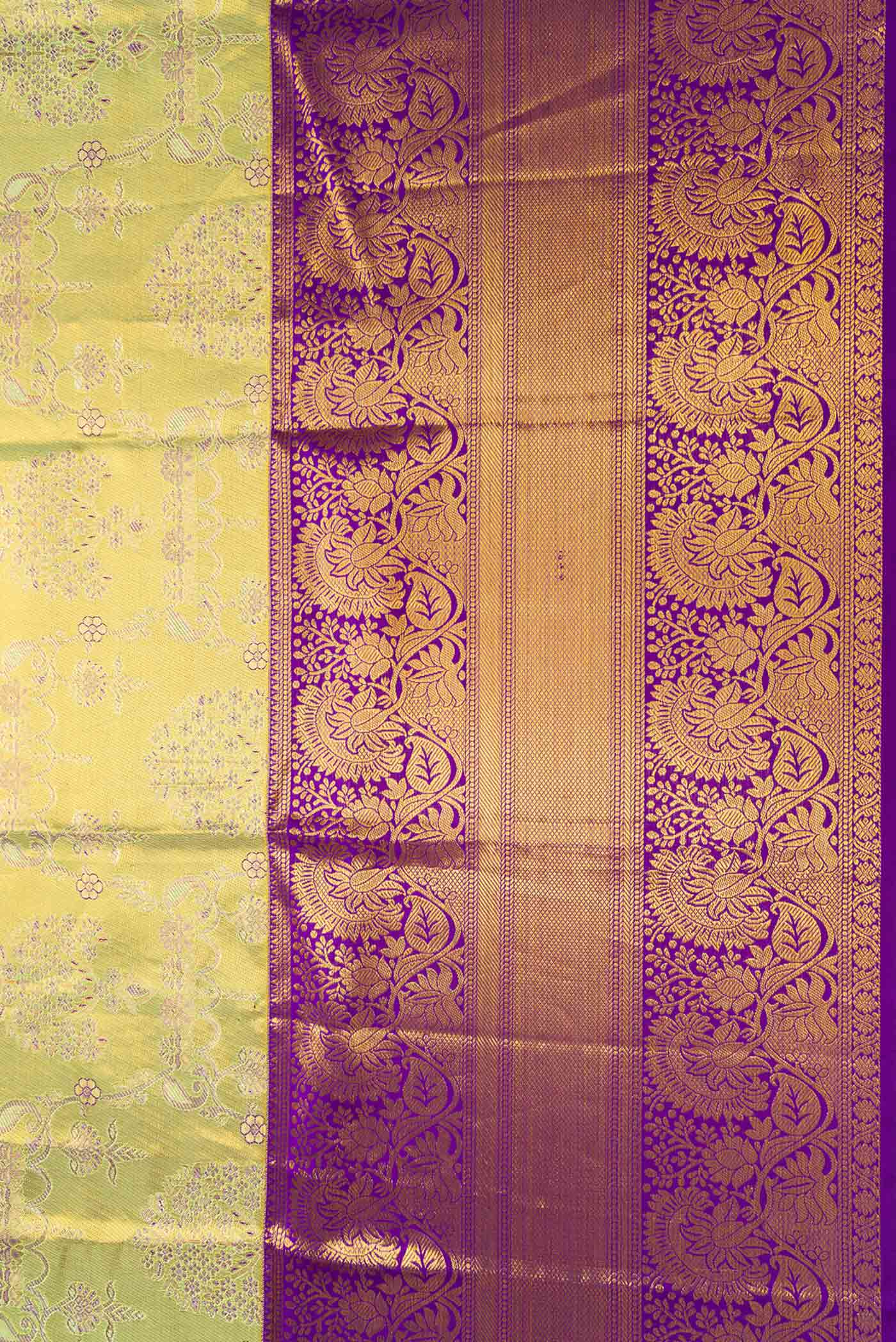 Gold with Lemon Yellow Color Kanchipuram Tissue Silk Saree - Image 3