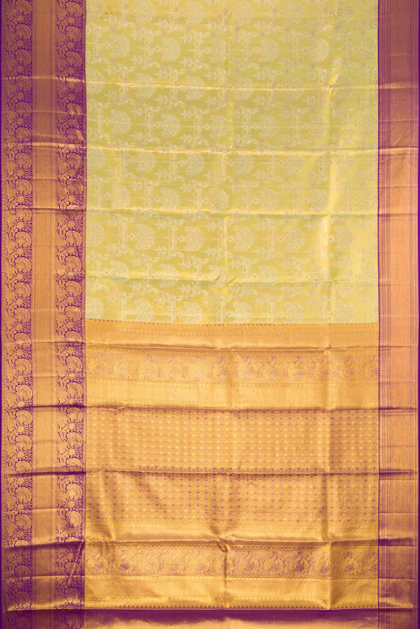 Gold with Lemon Yellow Color Kanchipuram Tissue Silk Saree - Image 6