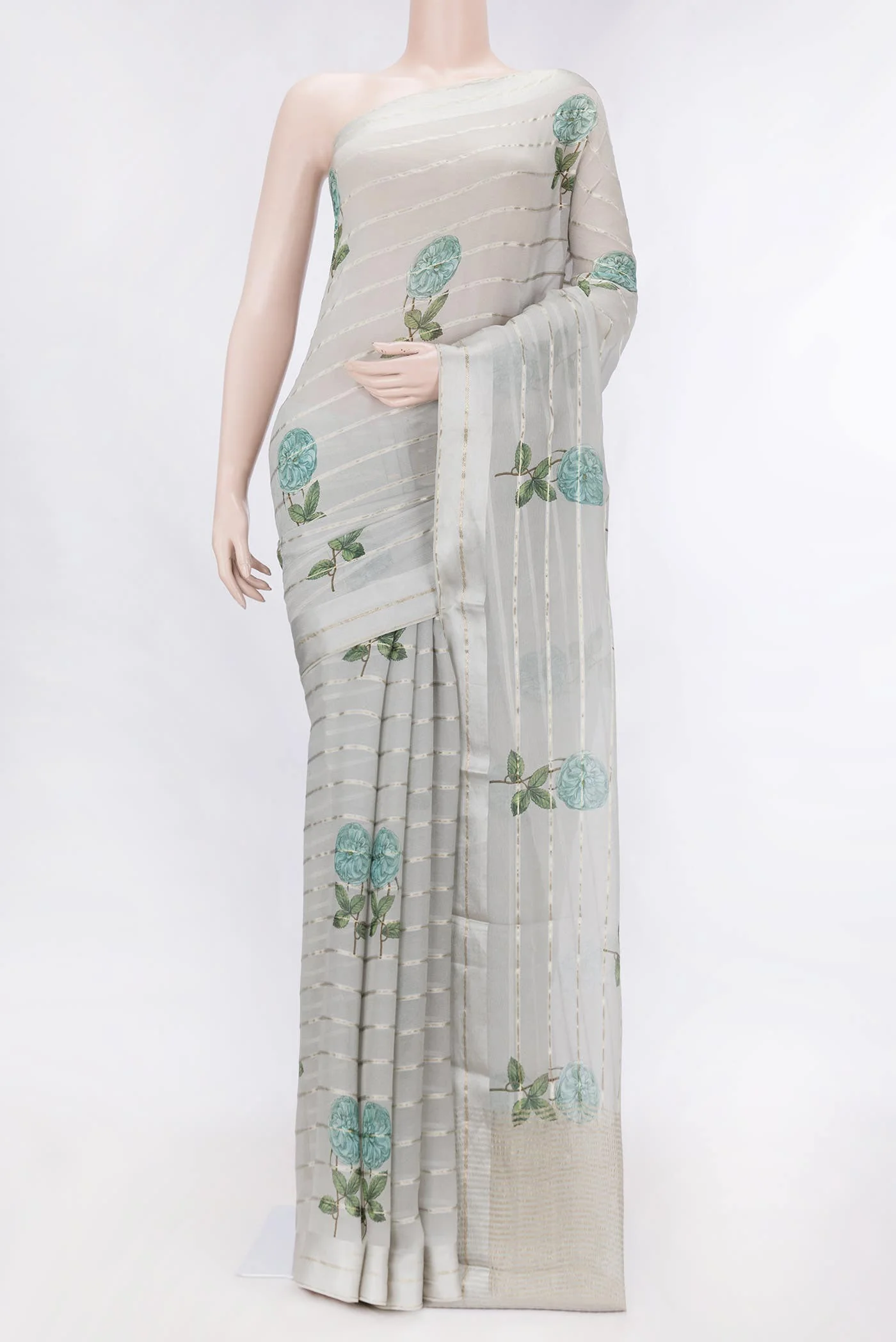 Grey Mysore Chiffon Saree