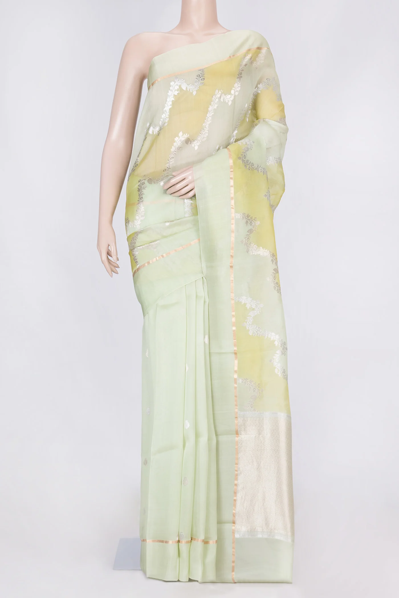 Pista Green Dual Tone Organza Silk Saree