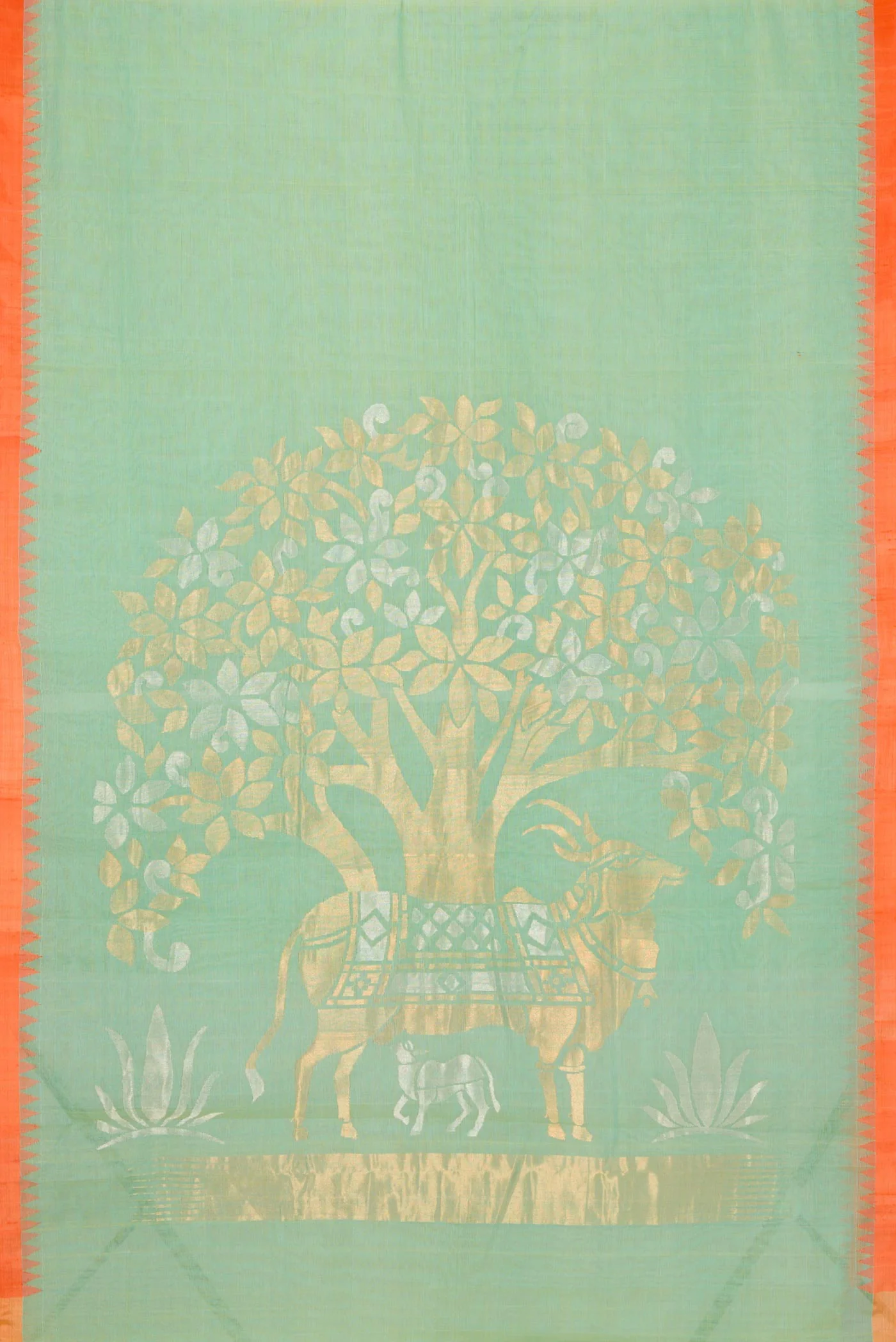 Pure Silk Pure Zari Sea Green Uppada Saree - Image 6