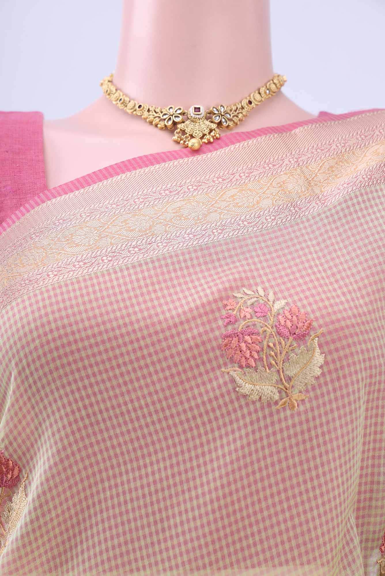 Pista Green Kota Cotton Saree - Image 3