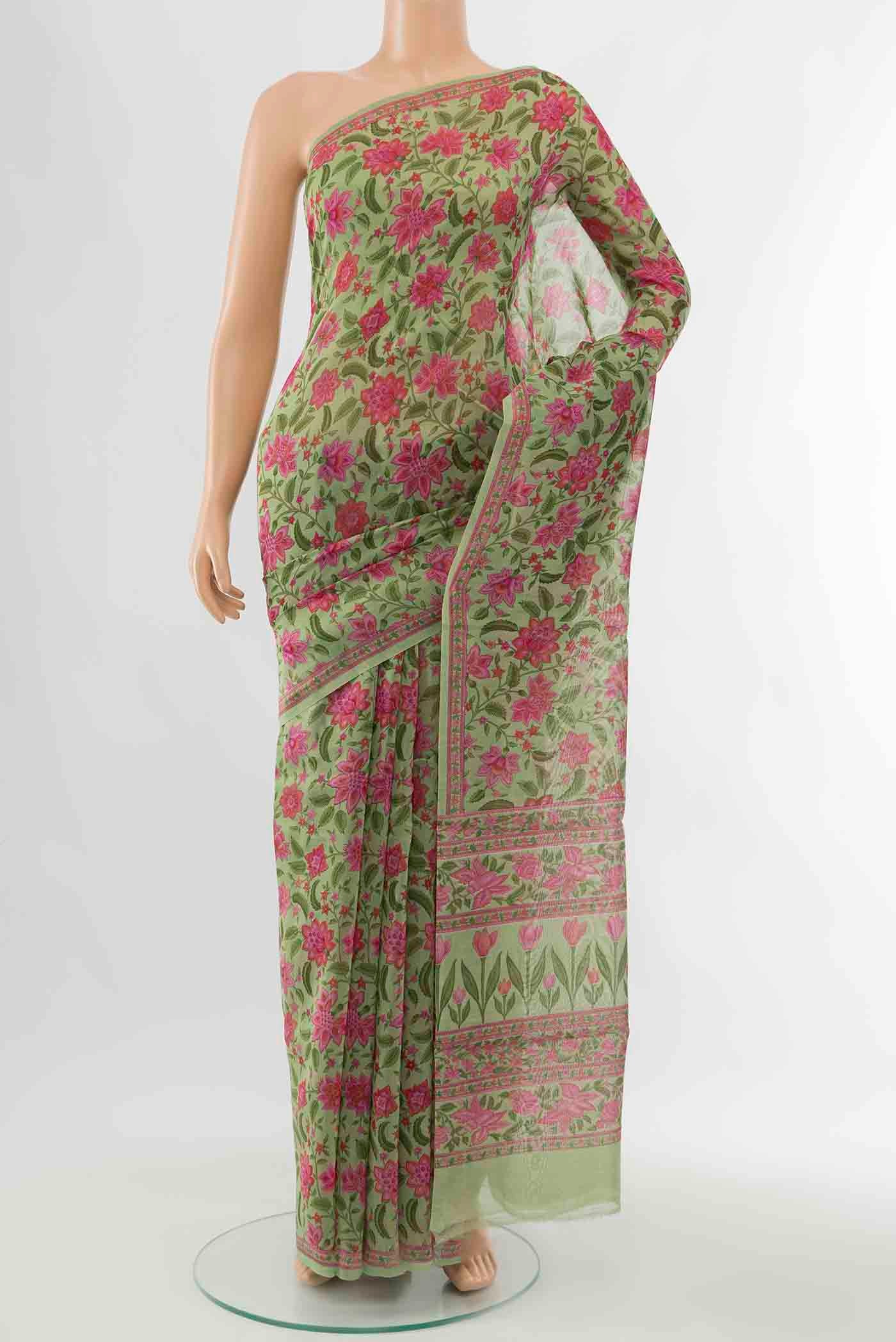 Pista Green Maheshwari Silk Saree