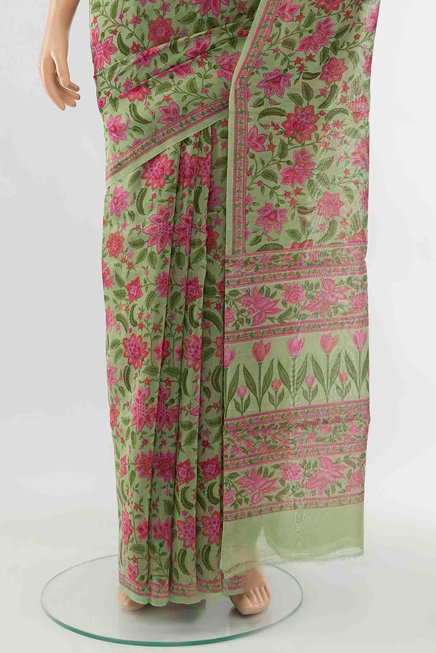 Pista Green Maheshwari Silk Saree - Image 3