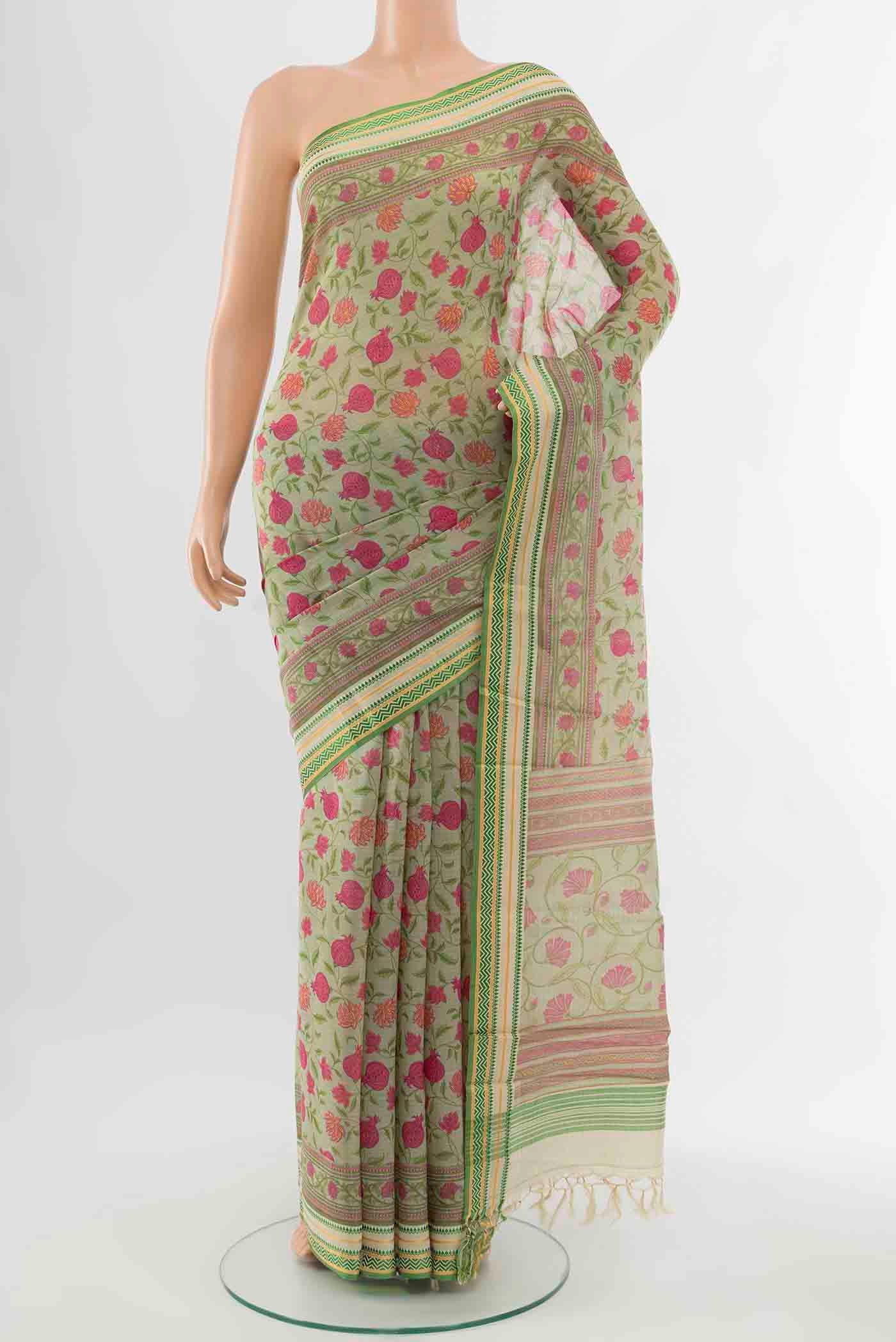 Pista Green Maheshwari Silk Saree